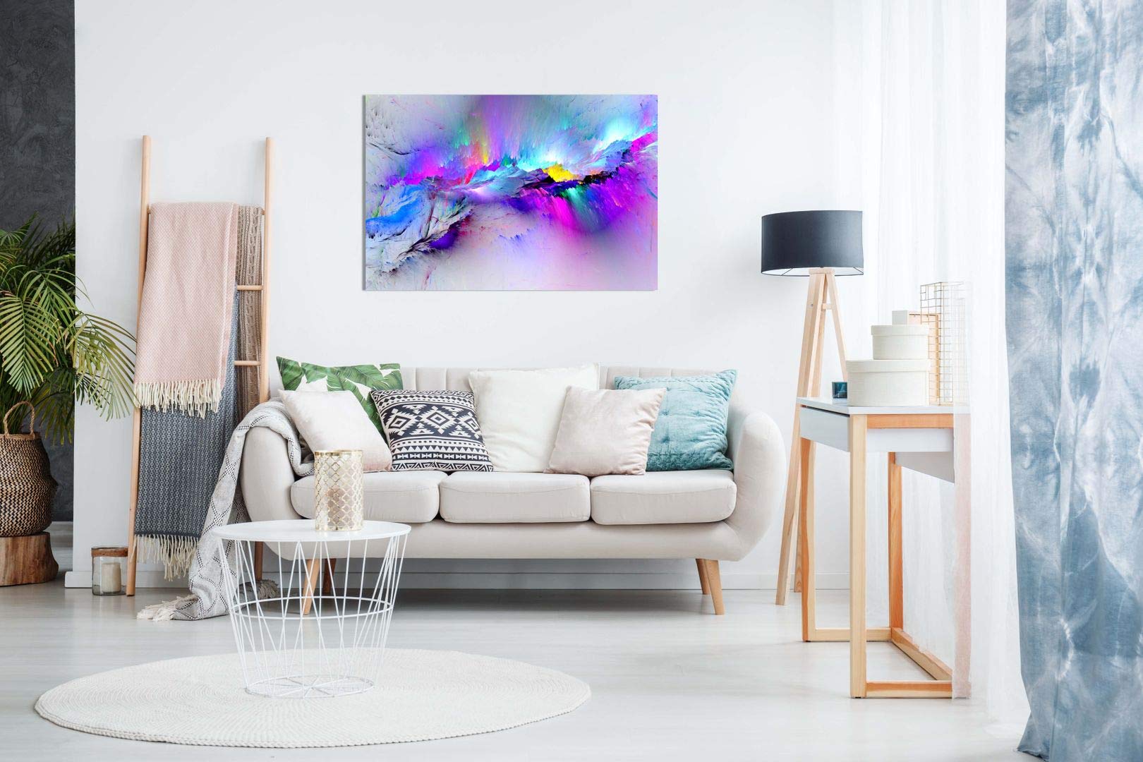 Modern Abstract Blue Watercolour Minimal Canvas Wall Art Picture Print (12X8)