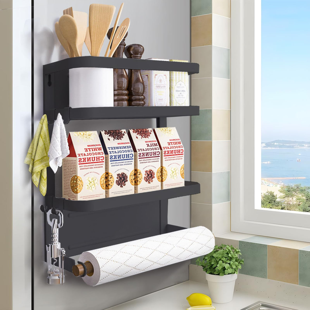 Dr.BeTree Magnetic Spice Rack for Refrigerator Magnetic Paper Towel Holder for Fridge Magnetic Shelf Magnetic Shelves Fridge Mag