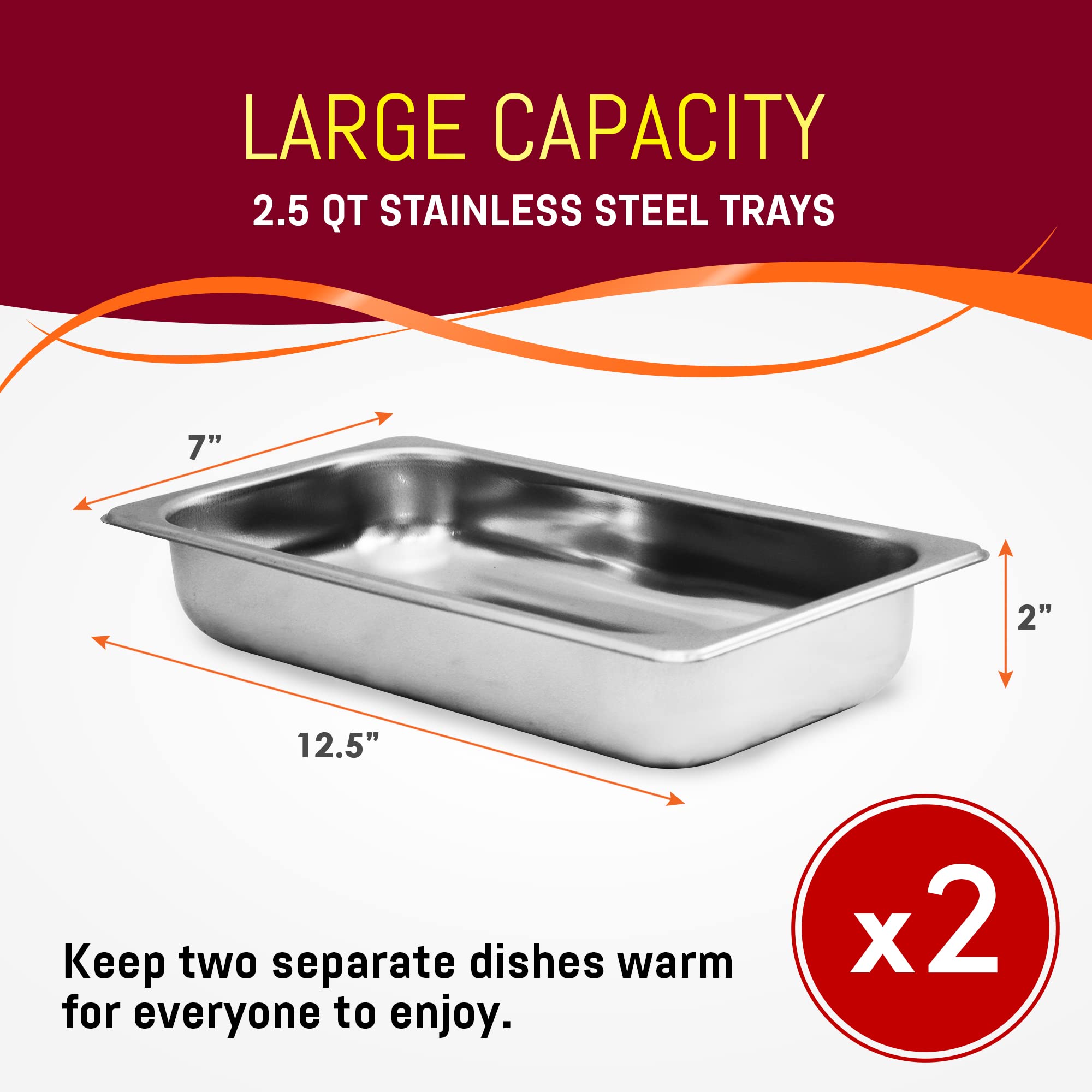 Elite Gourmet Ewm-6122# Dual 2 X 2.5 Qt. Trays, Buffet Server, Food Warmer Temperature Control, Clear Slotted Lids, Perfect For