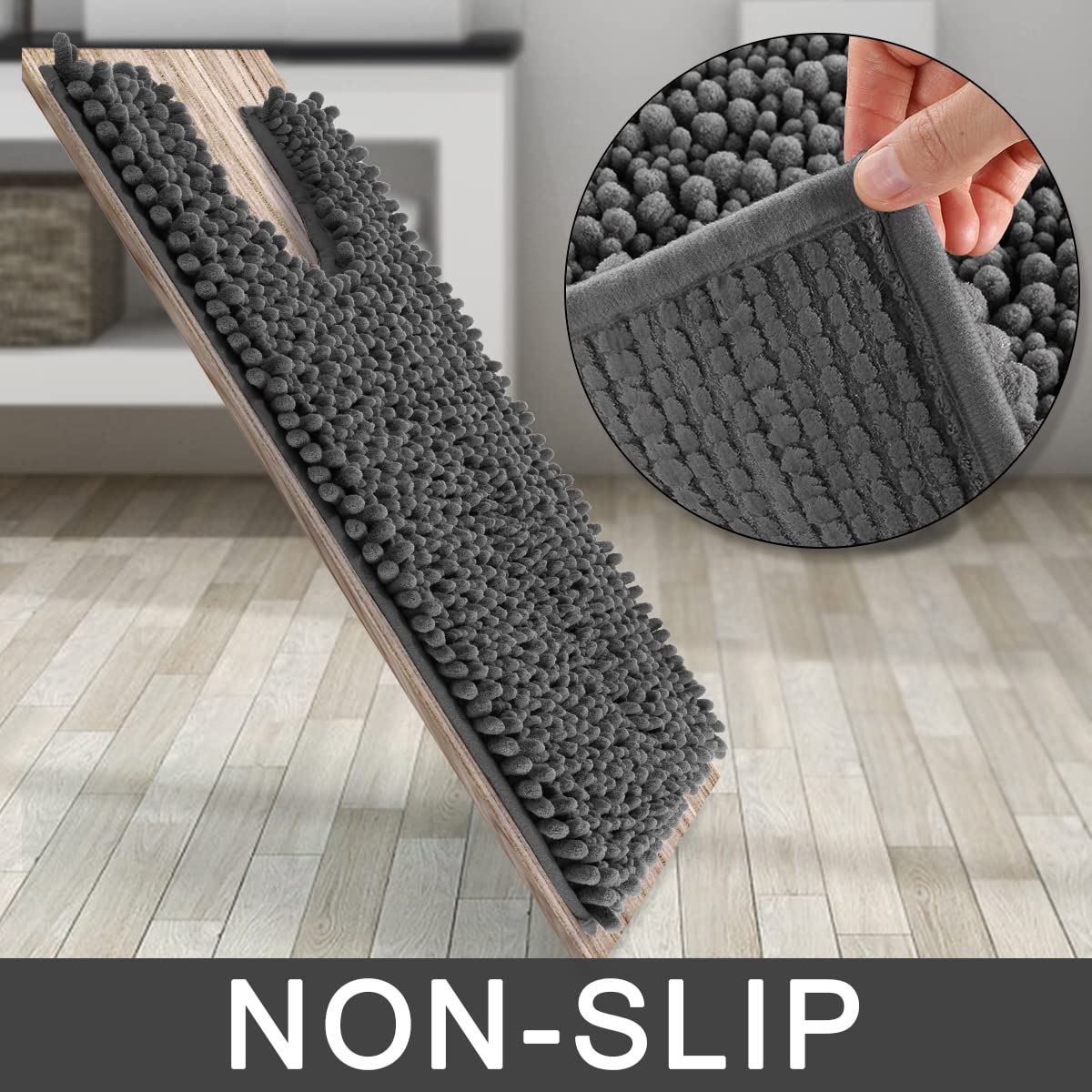 Yimobra Luxury Shaggy Toilet Rug, Non-Slip Contour Bath Mat For Bathroom Floor, 24.4 X 20.4 Inches, Soft Comfortable U-Shaped To