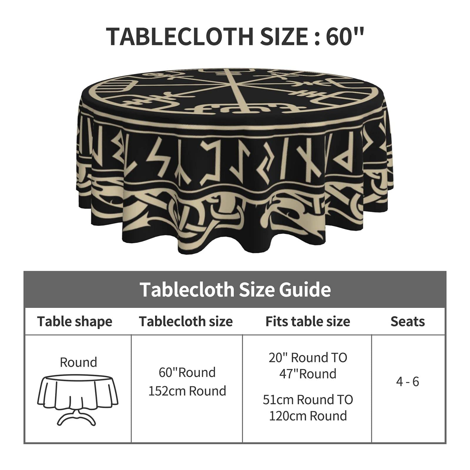 Freehotu Viking Nordic Celtic Symbol Round Tablecloth Thicken Desk Cloth Washable Table Cover Table Cloth For Kitchen Daily Dinn