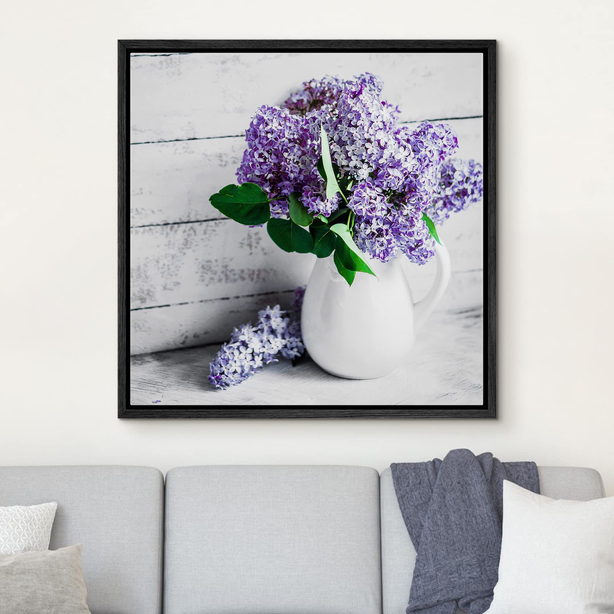 Wall26 Framed Canvas Wall Art - Elegant Lilac Light Purple And Pink Flowers In White China Bottle Mordern Home Decoration - 16''