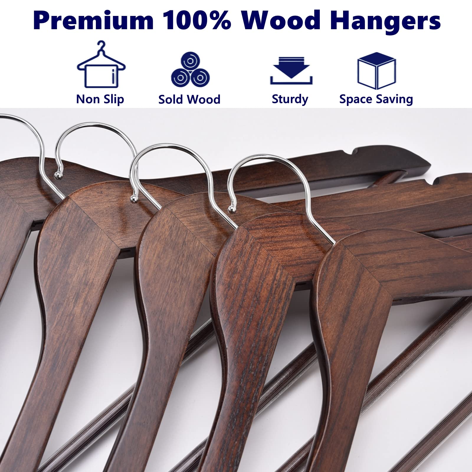 Amber Home Solid Wood Suit Coat Hangers 20 Pack  Smooth Retro Finish Wooden Dress Hangers with Non Slip Pant Bar  Clothes Hangers with 360 Swivel Hook & Notches for Jacket  Pant  Shirt (Retro  20)
