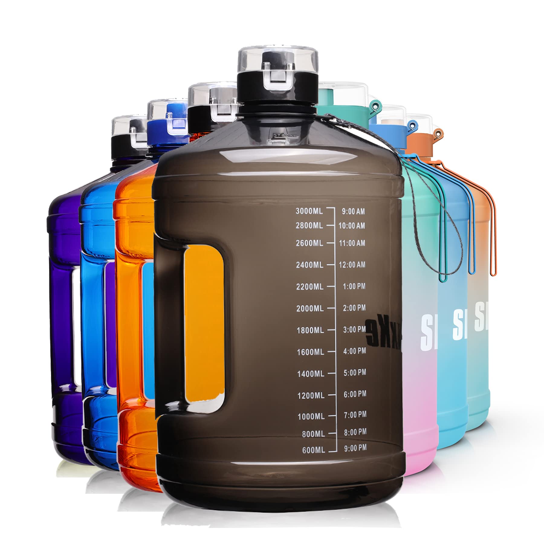 Sluxke 1 Gallon Water Bottle Portable Water Jug Fitness Sports Daily Water Bottle With Motivational Time Marker,Leak-Proof, Wide