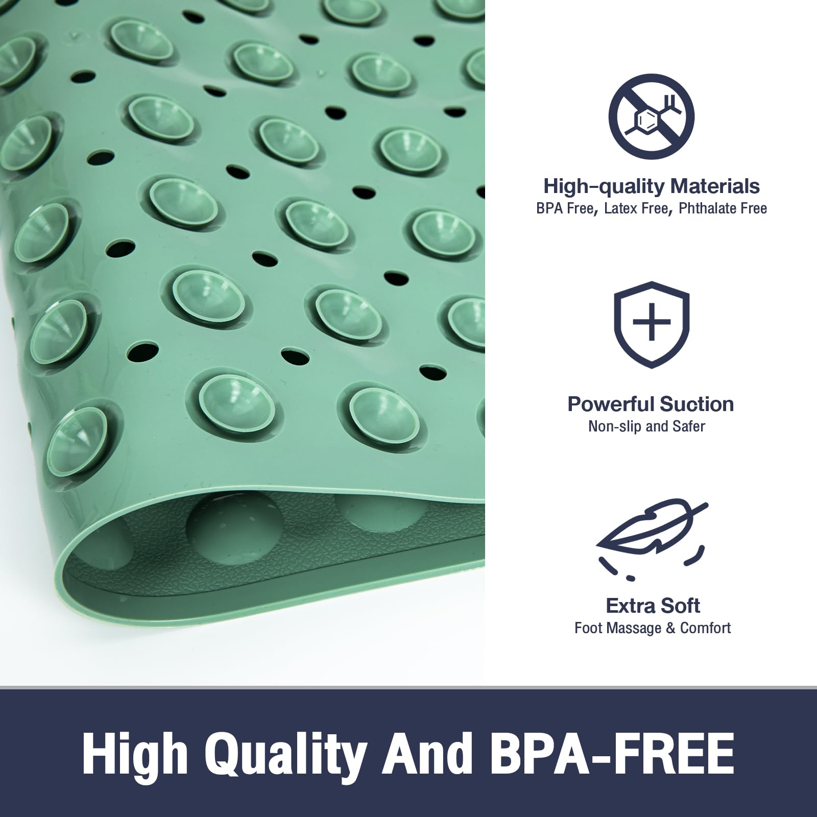 Naoloture Extra Long Bathtub Mat Non Slip, Marrs Green Soft Bath Mat For Tub 40 X 16 Inch Full Size, Bath Tub Shower Mats For Ba