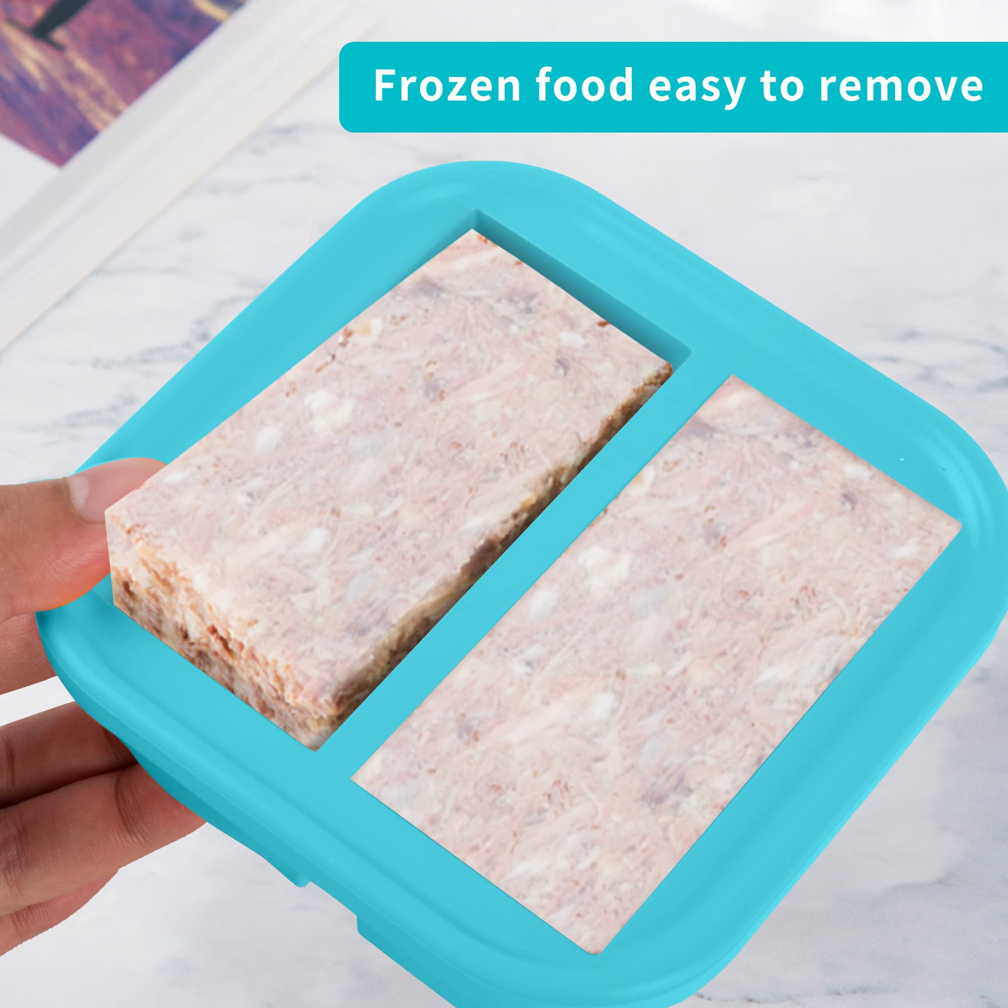 Naktow 2-Cup Silicone Freezer Tray With Lid - 2 Pack - Make 4 Perfect 2-Cup Portions - Easy Release Molds For Food Storage & Fre