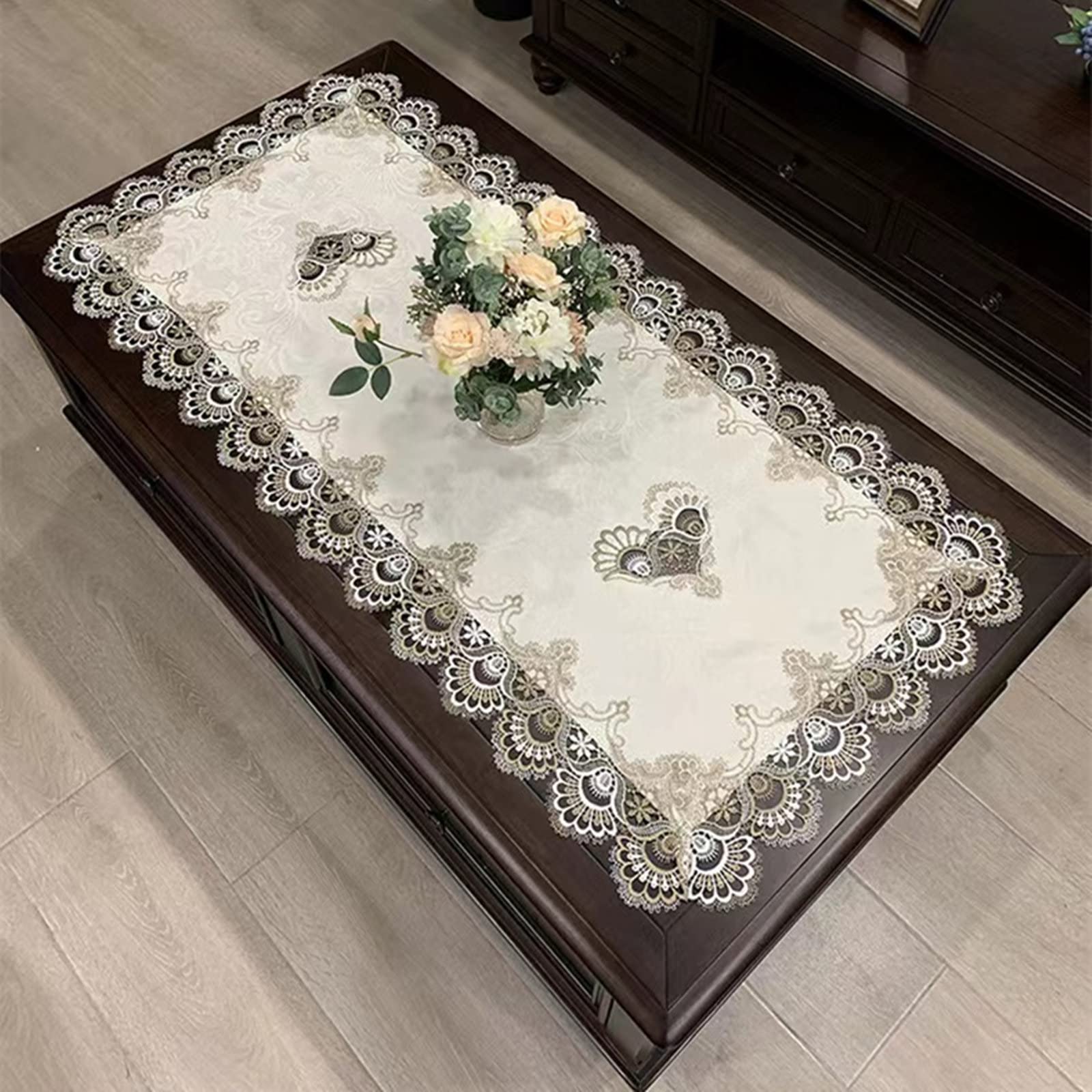 ZMNSZBD Beige Embroidered Coffee Table Cover Rectangular Dust Cover (31.5X55)