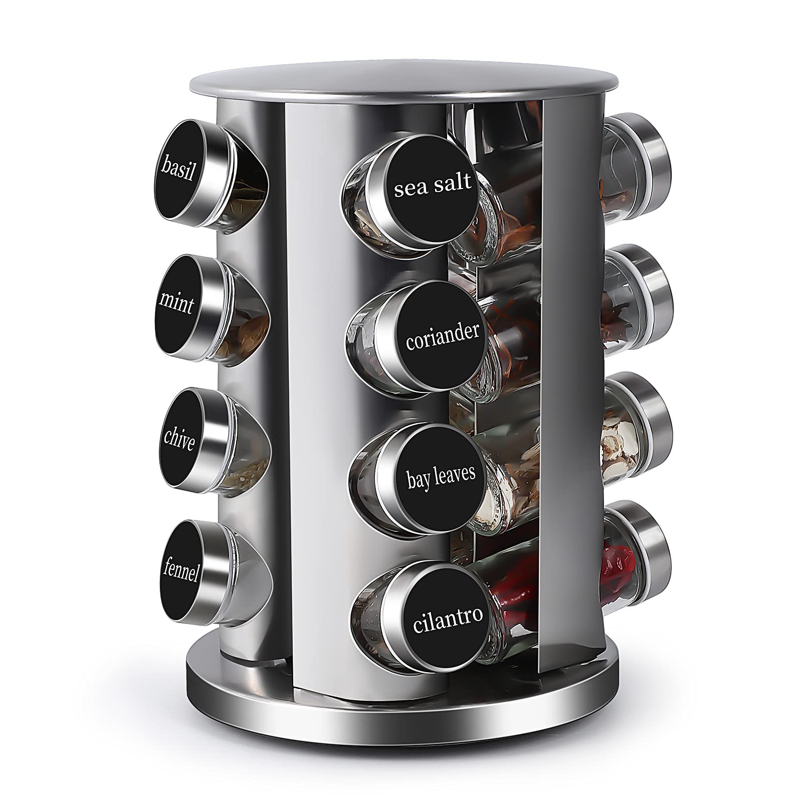 DOUBLE 2 C Revolving Countertop Spice Rack Stainless Steel Seasoning Storage Organization,Spice Carousel Tower for Kitchen Set o