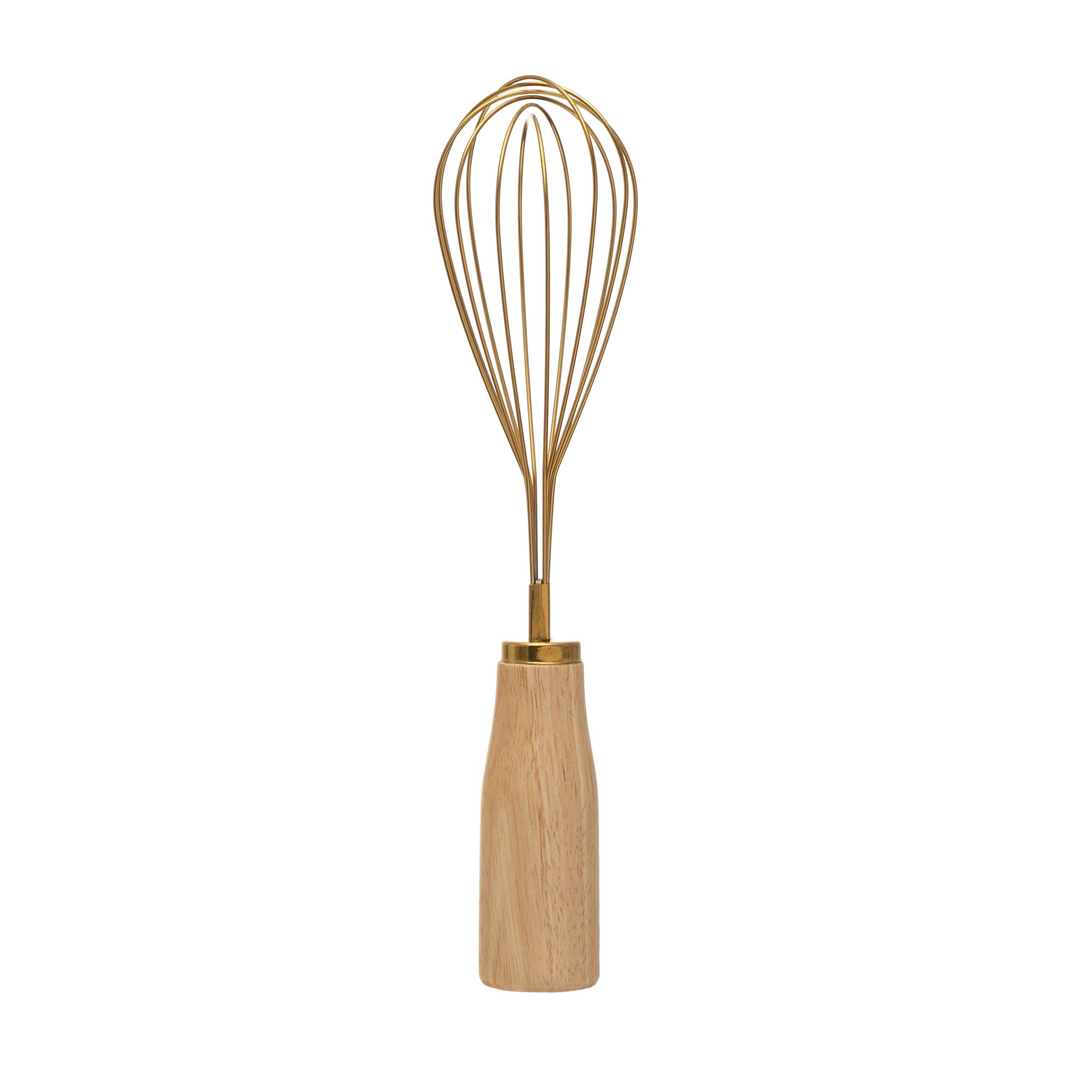Bloomingville Standing Stainless Steel Wood Handle, Gold Finish Whisk, 10.25''