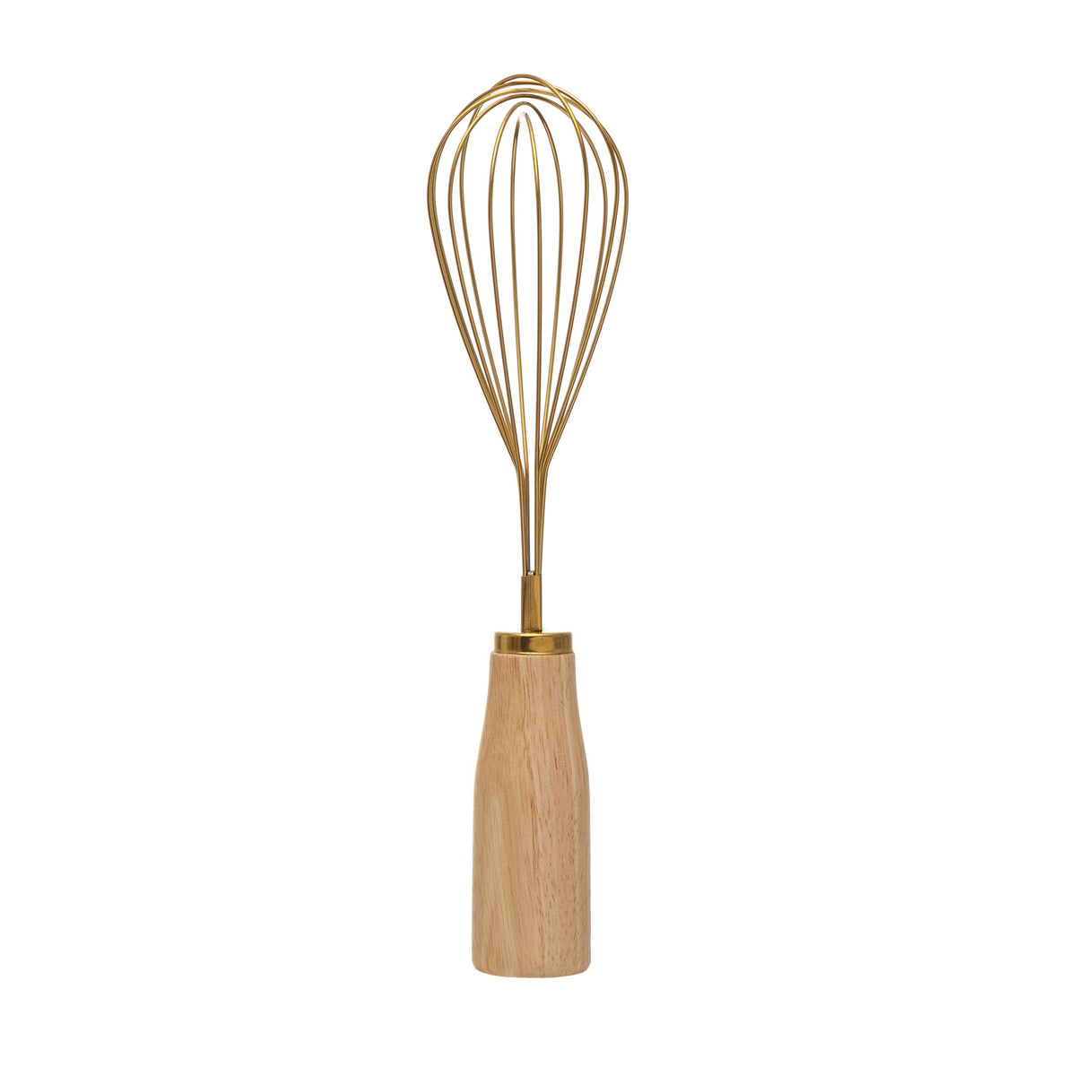 Bloomingville Standing Stainless Steel Wood Handle, Gold Finish Whisk, 10.25''