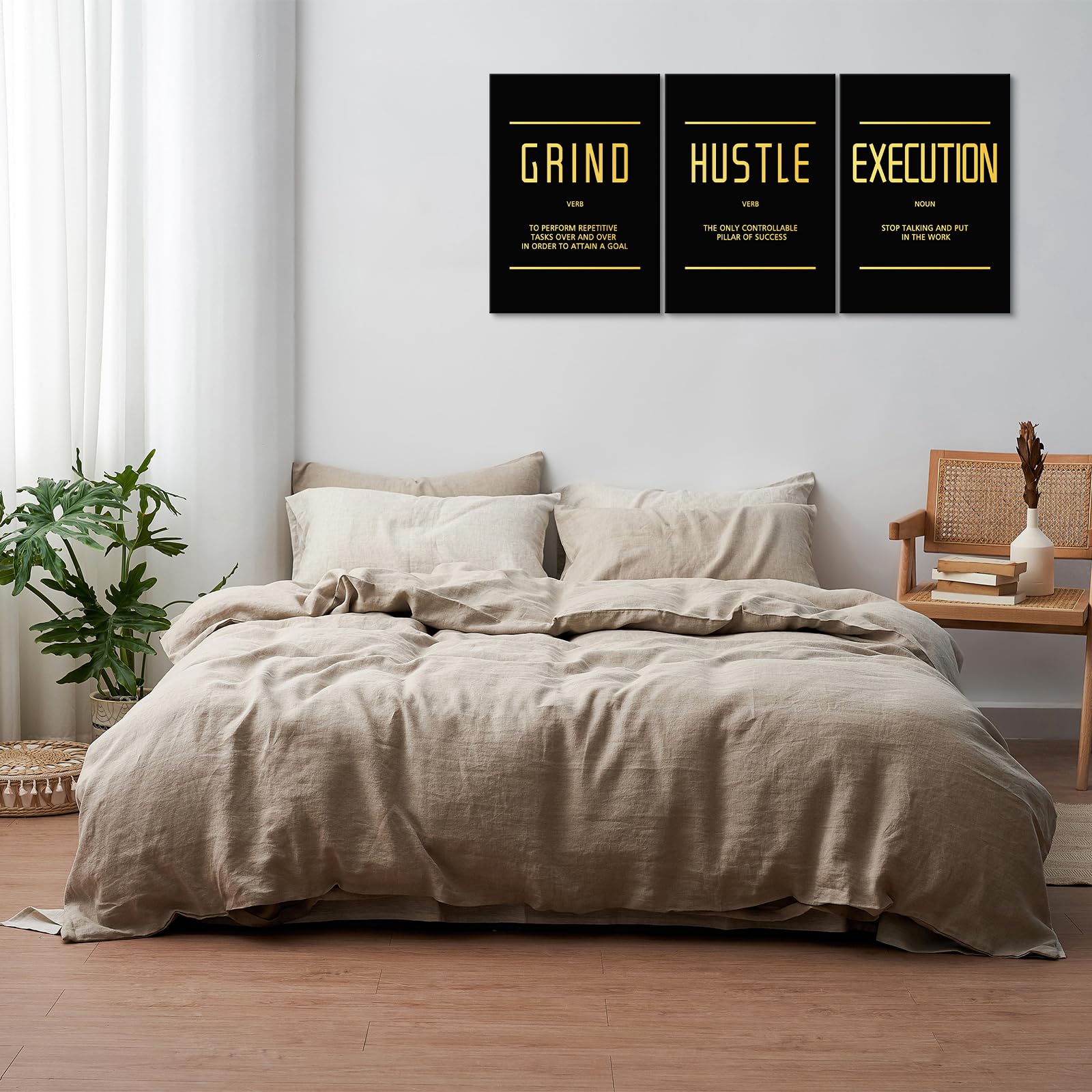 Kawahone Canvas Painting Wall Art, Motivational Wall Art, Grind Hustle Execute Inspirational Poster Print Positive Affirmation G