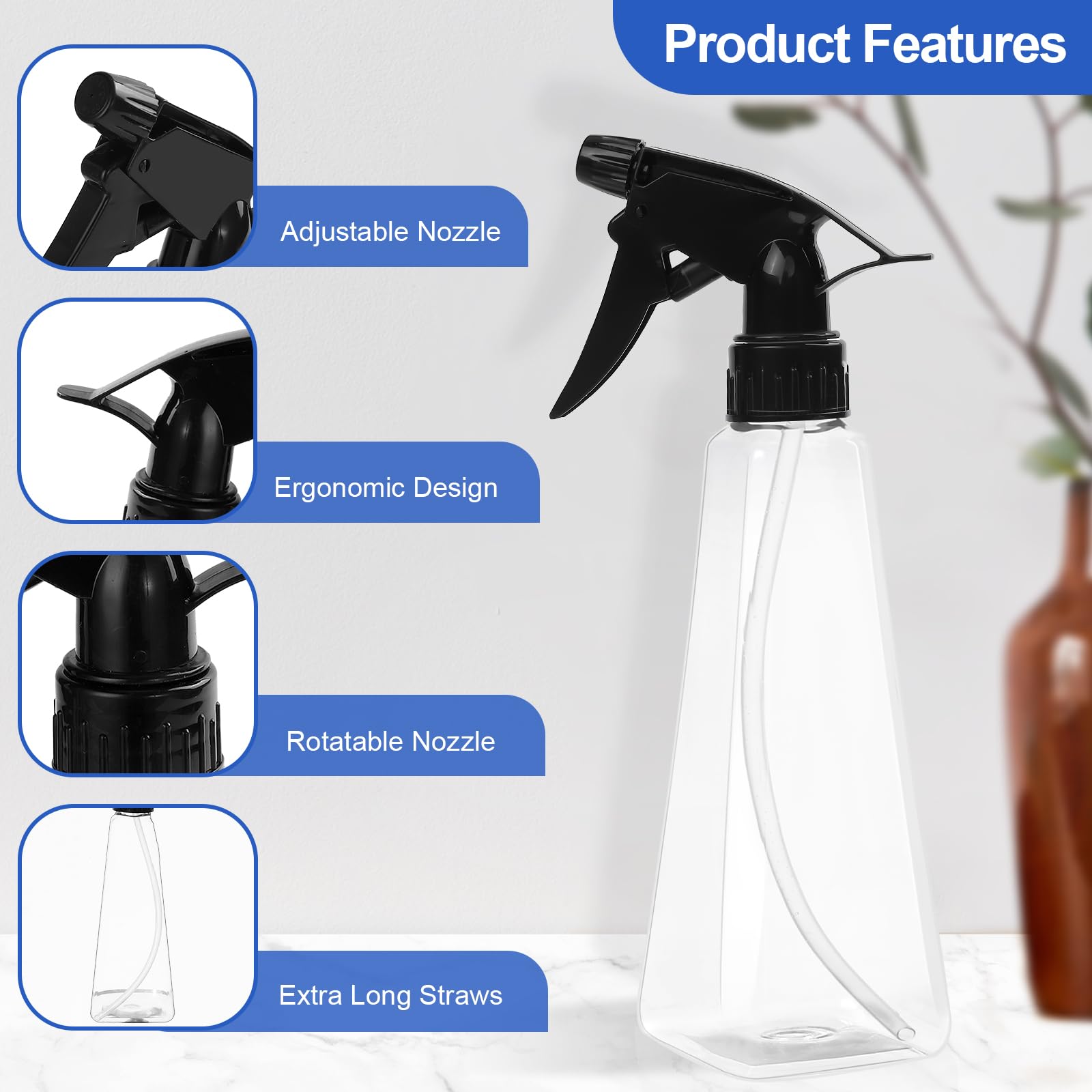 Kremorv Spray Bottles 12Oz/350Ml Empty Spray Bottles Refillable Mister Bottle With Multicolor For Cleaning, Plants, Hair, Cookin