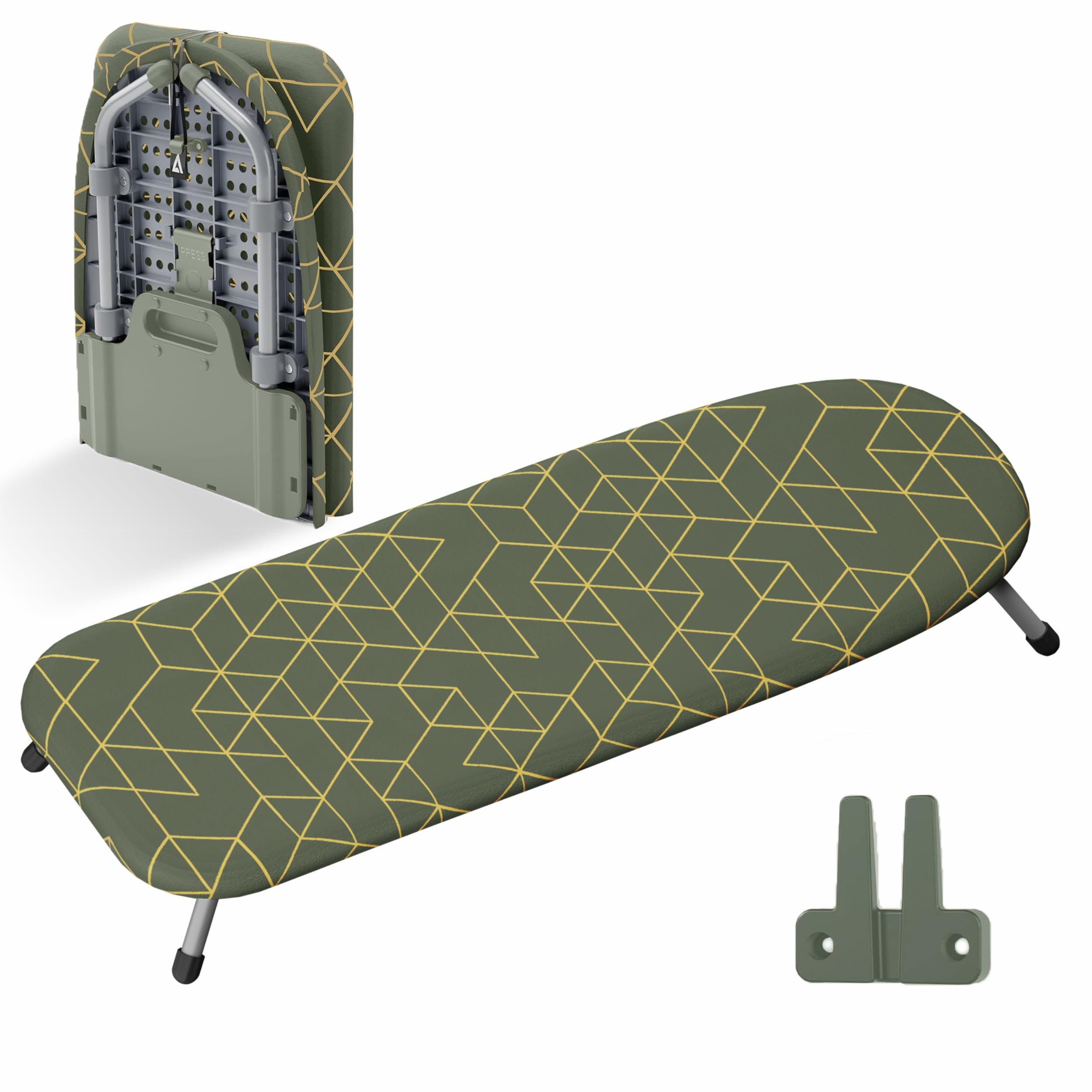 XABITAT Table Top Ironing Board with Wall Mount, D-Crease, Portable Space Saving Mini Laundry Room Iron Board, Foldable Small Ir