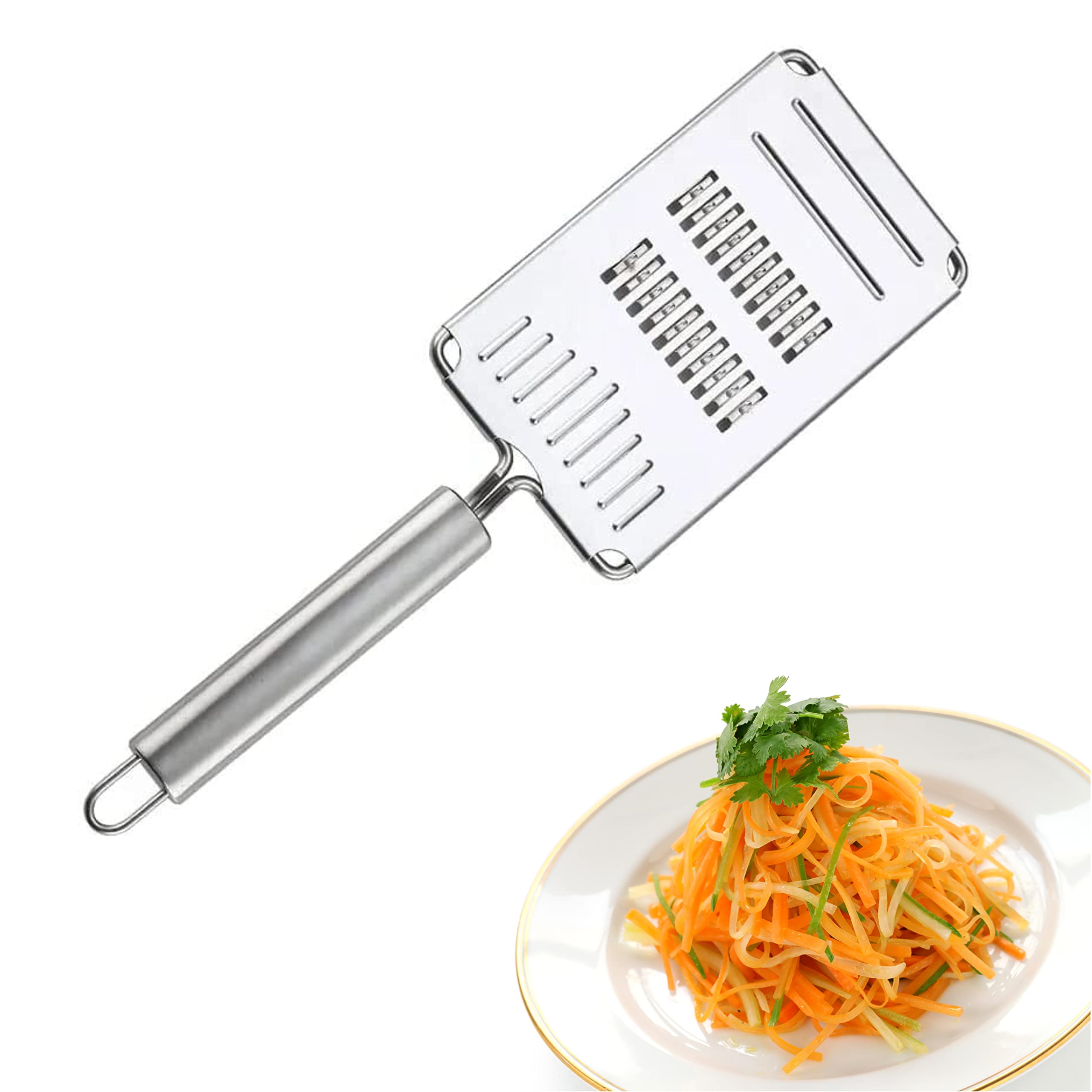 KIBS Korean Carrot Grater - Stainless Steel Shredder, 28.3x8.8x1.5 Small, Silver - Ideal for Russian Salad & Carrot Slicing