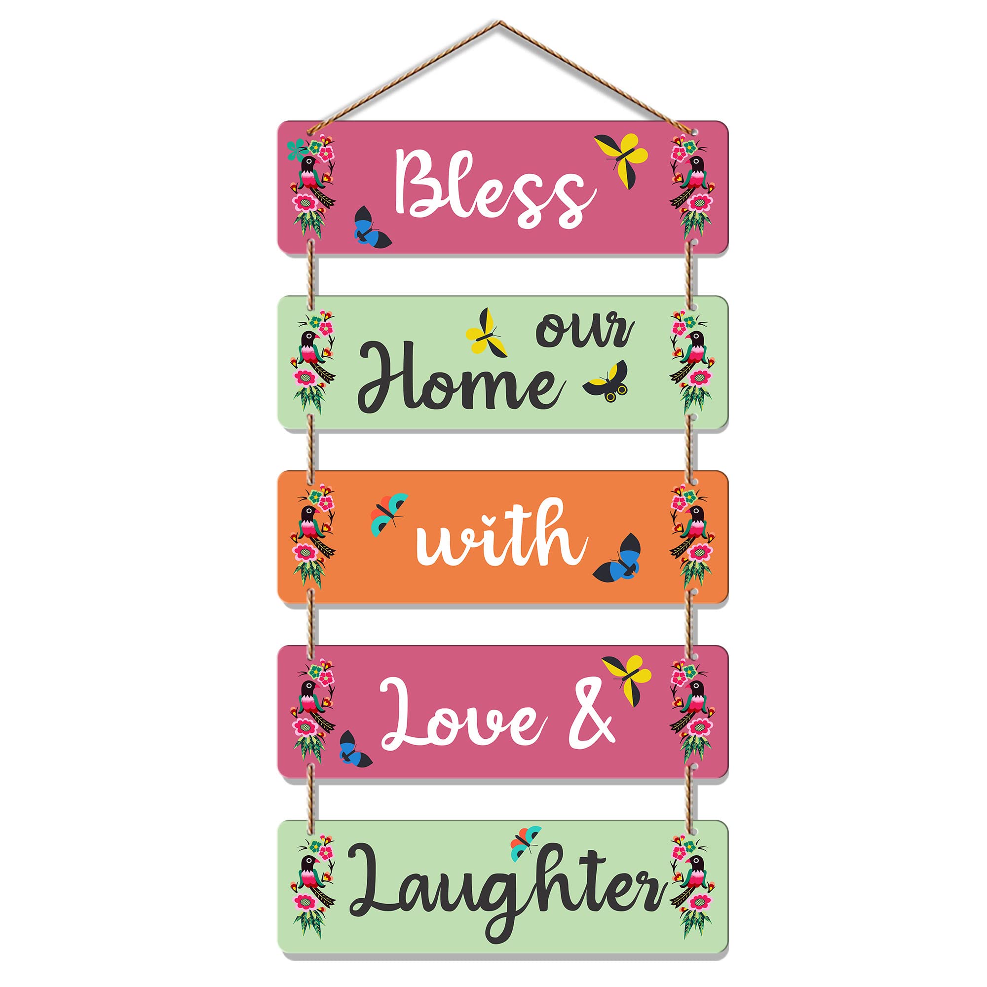 Artvibes Bless Our Home With Laughter Decorative Wall Art Mdf Wooden Wall Hanger For Living Room | Quotes Decor Item | Home Quot