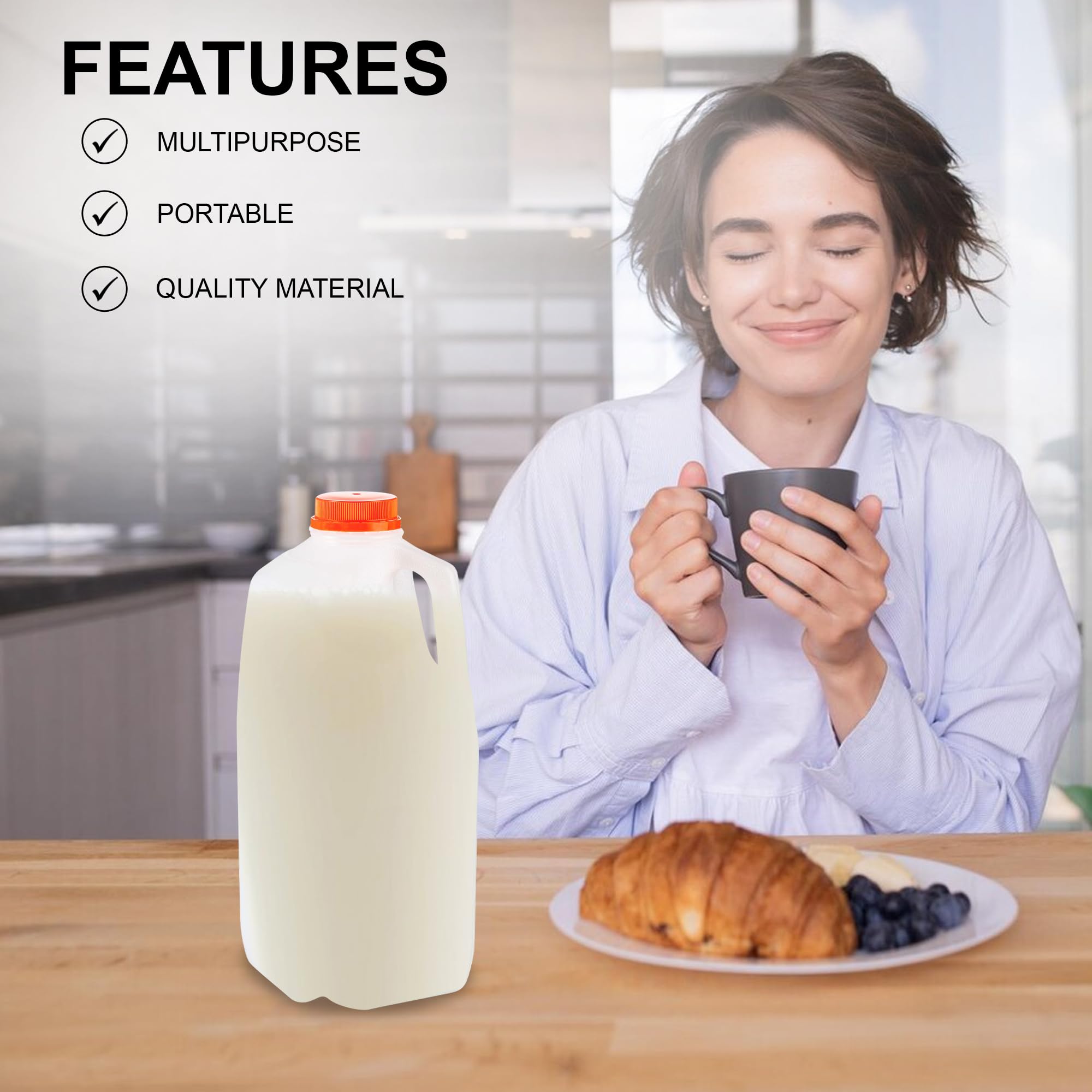 64 Oz. Empty Hdpe Plastic Juice / Milk Bottles With Tamper Evident Caps By Am Bottle Supply- Set Of 6 Bottles And 6 Caps