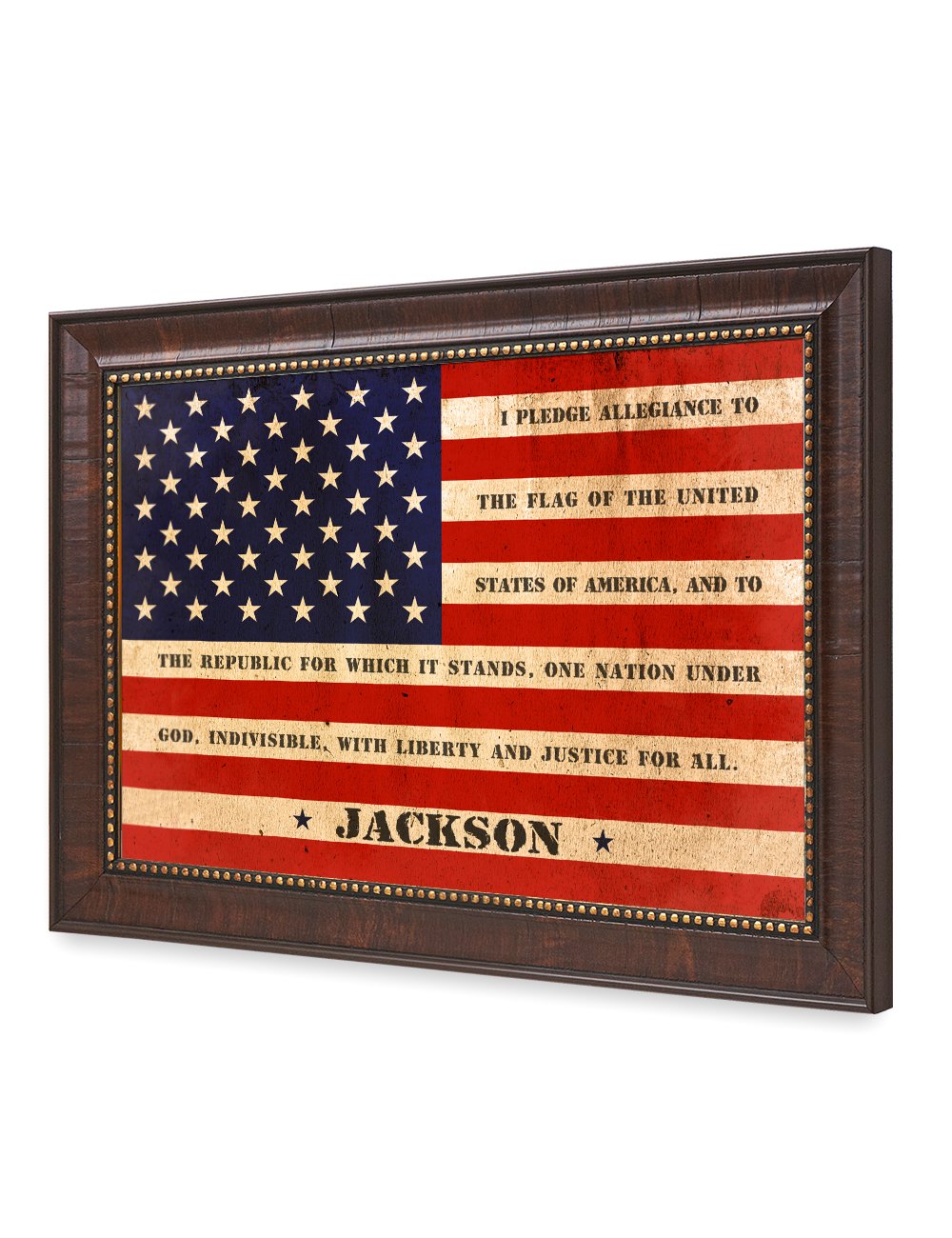 Ipic - American Flag Personalized Framed Artwork, Wall Art With Family Names And Oath. Customized Gift For Military Family, Vete