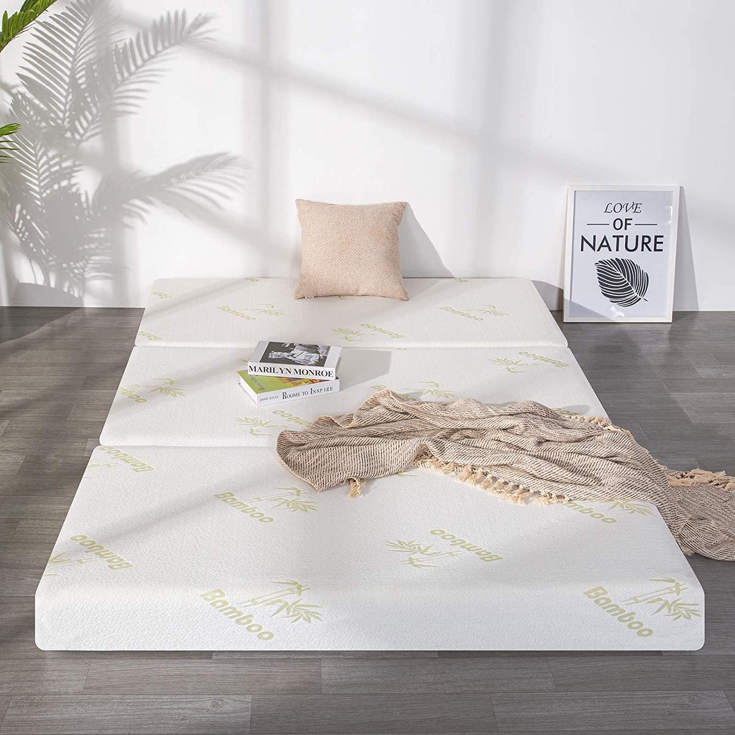 Inofia Queen Folding Mattress, 6 Inch Trifold Memory Foam Mattress With Ultra Soft Removable Cover, Foldable & Portable Queen Si