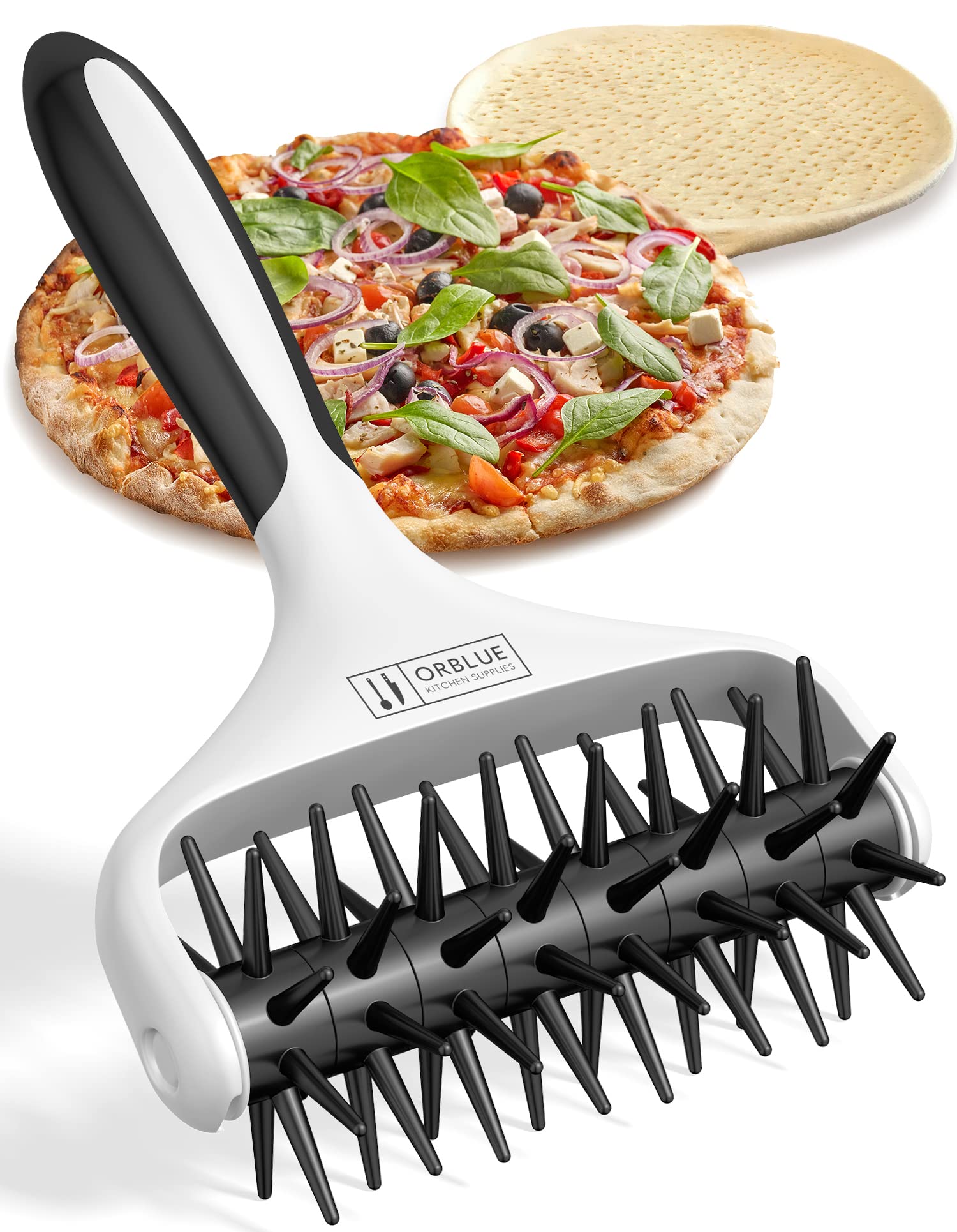Orblue Pizza Dough Docker Pastry Roller With Spikes, Pizza Docking Tool For Home & Commercial Kitchen - Pizza Making Accessories