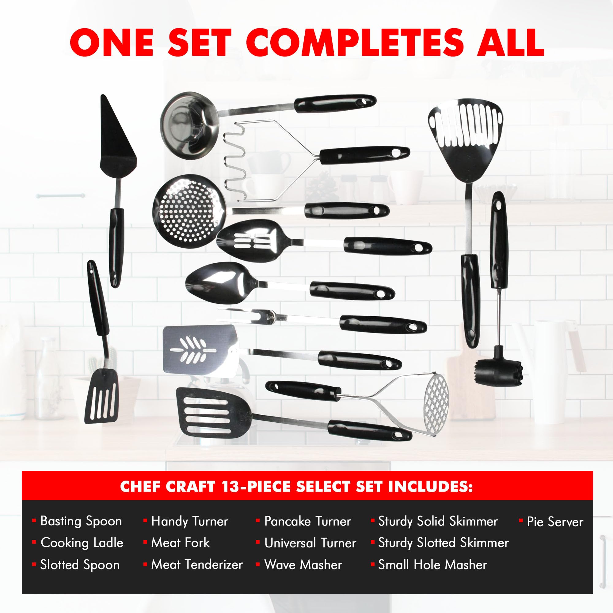 Chef Craft Select Kitchen Tool And Utensil, 13 Piece Set, Stainless Steel/Black