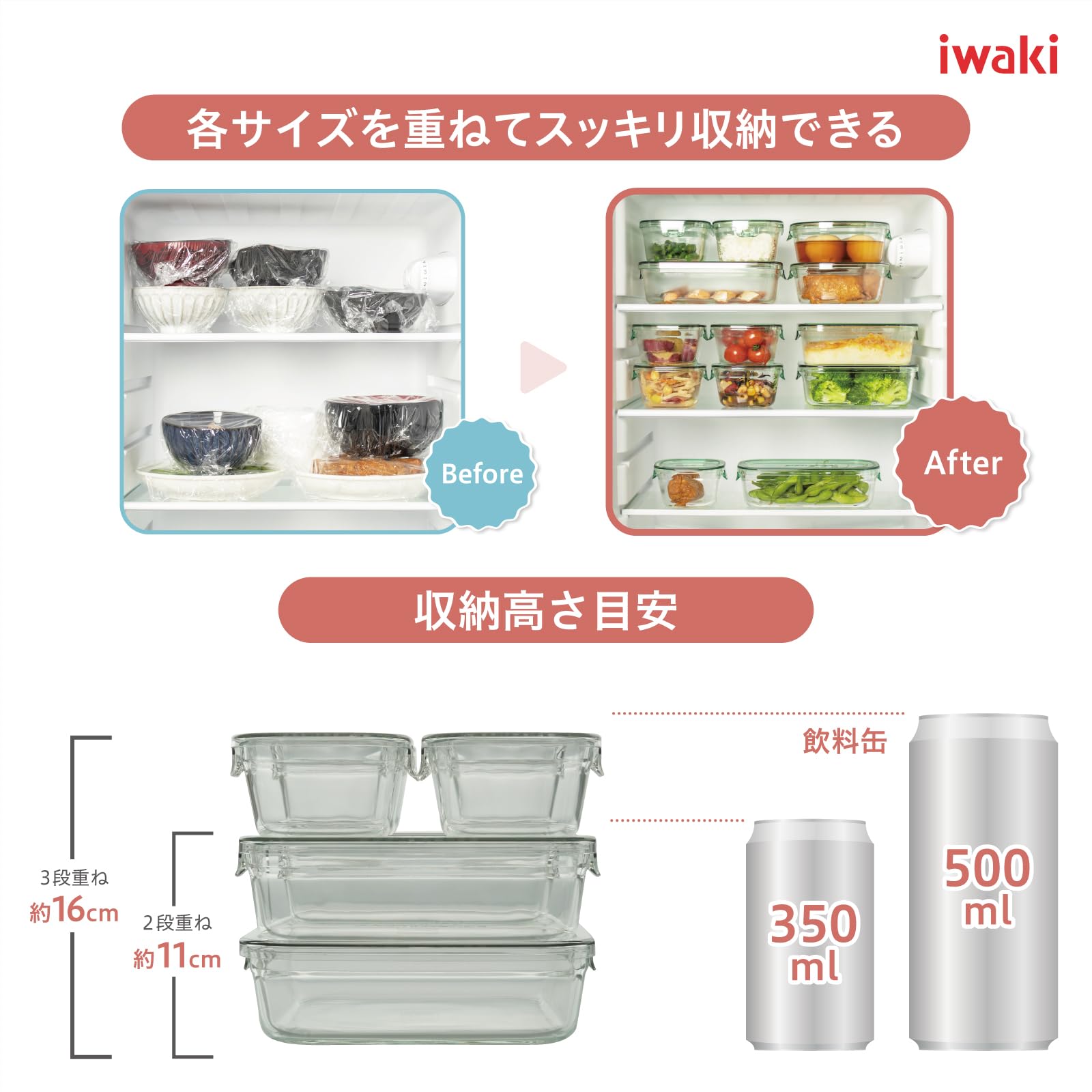 iwaki PS-PRN-3G2 Pack & Range Heat-Resistant Glass Storage Container  Green  Set of 3