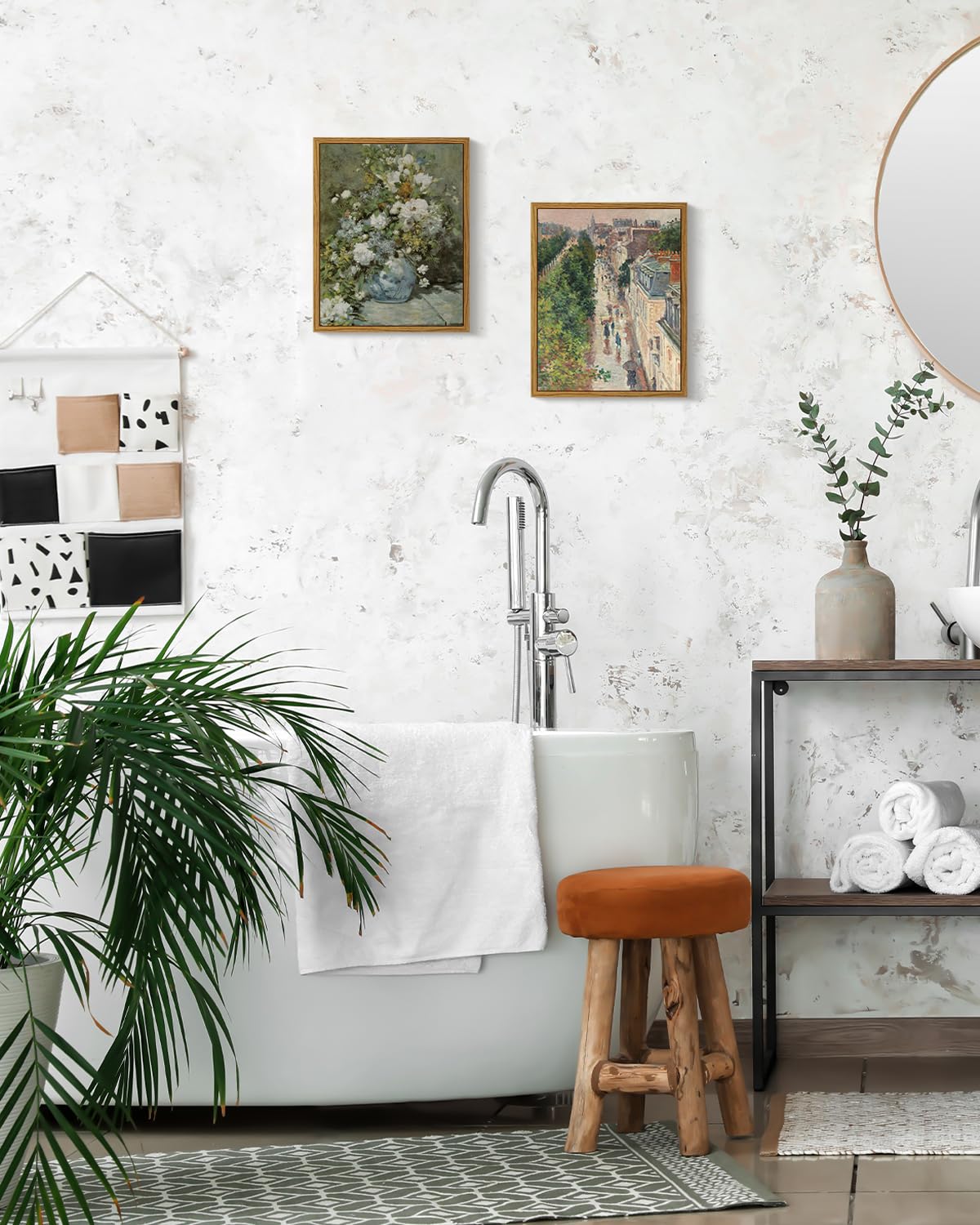 Arpeotcy Framed Canvas Floral Wall Art Print, Vintage French Flower Wall Art Home Decor, Ceramic Vase Floral Oil Painting For Li