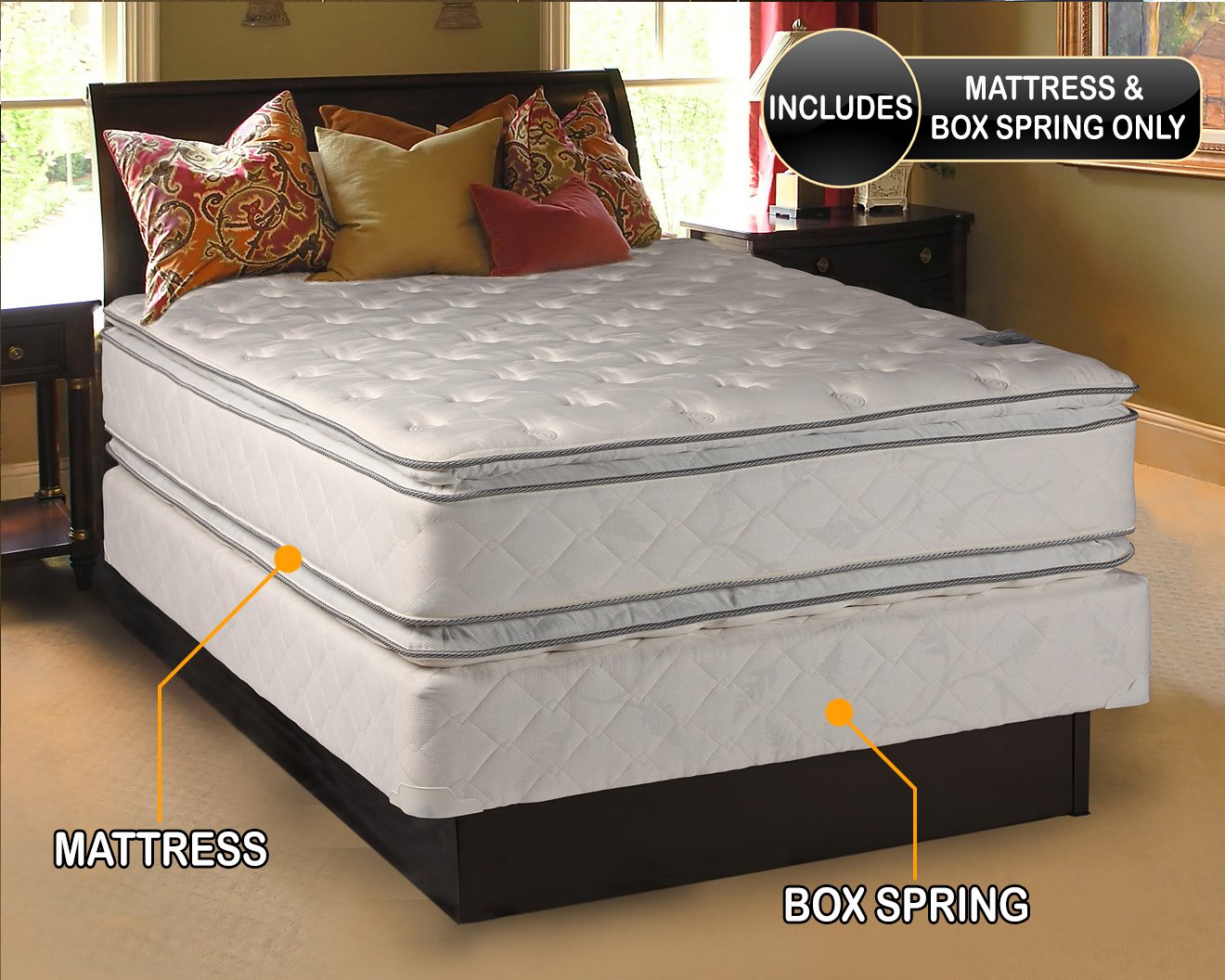Natural Sleep - (King Size) Medium Soft Pillowtop Mattress And Box Spring Set Double-Sided Sleep System With Enhanced Cushion Su