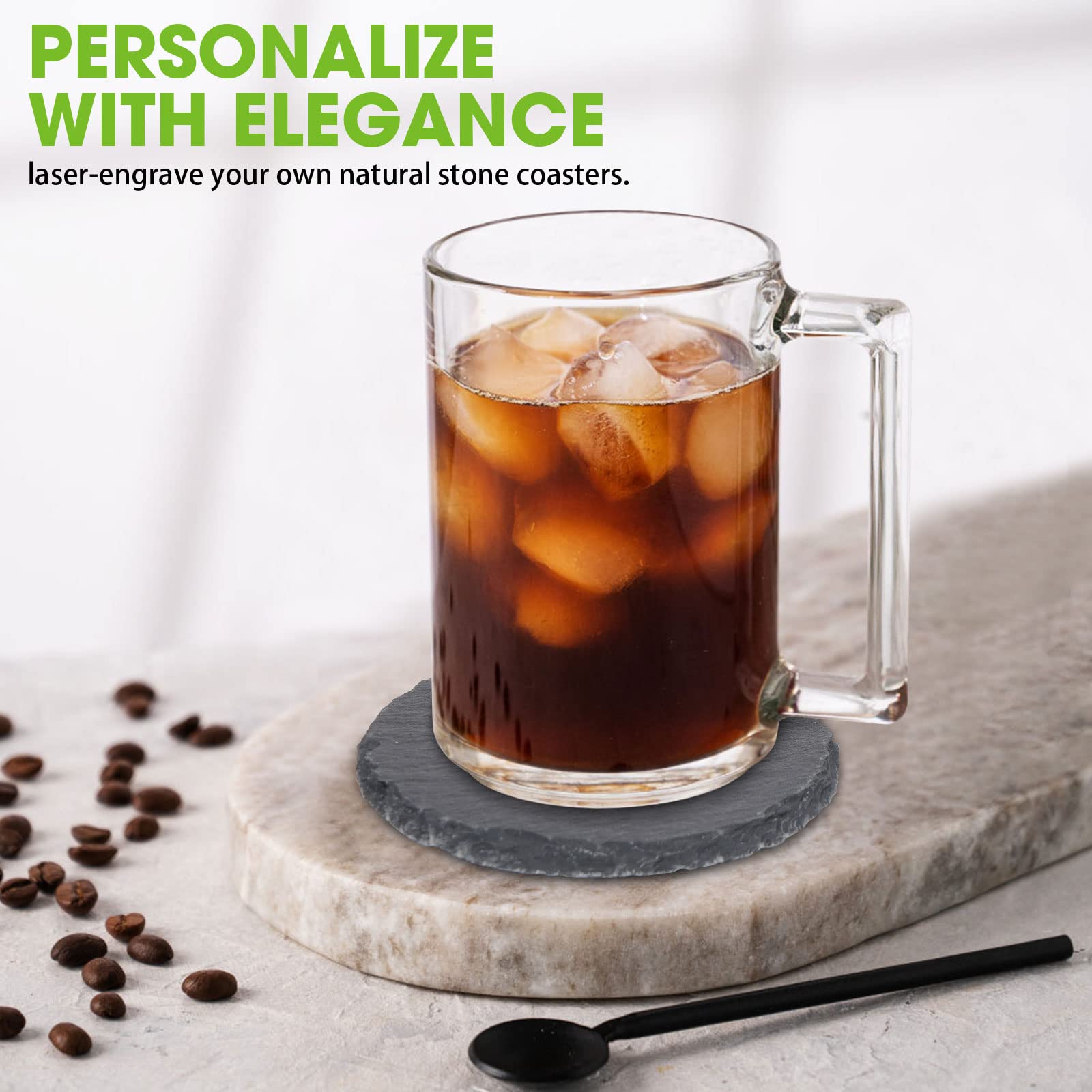 Slate Coasters for Drinks with Holder- Set of 20- Durable & Natural Stone Tiles for Drinks  Perfect for Crafts  Laser Engraving  Non-Slip Surface (20)