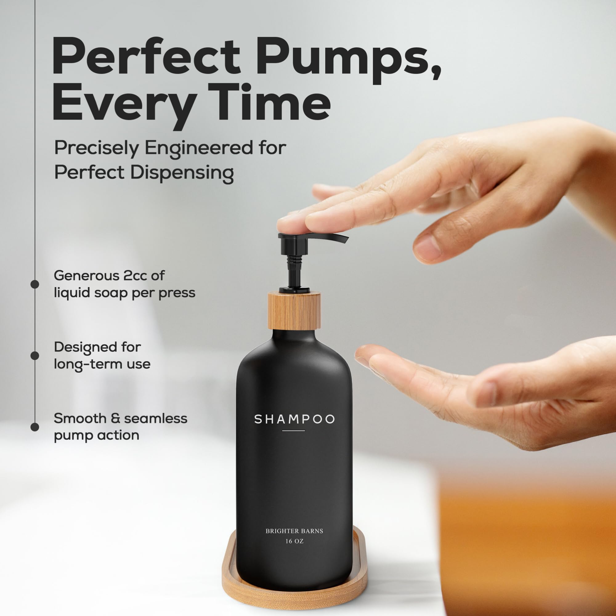 Black Shampoo And Conditioner Dispenser Set By Brighter Barns - Body Wash, Shampoo Dispenser For Shower With Pump - Refillable P