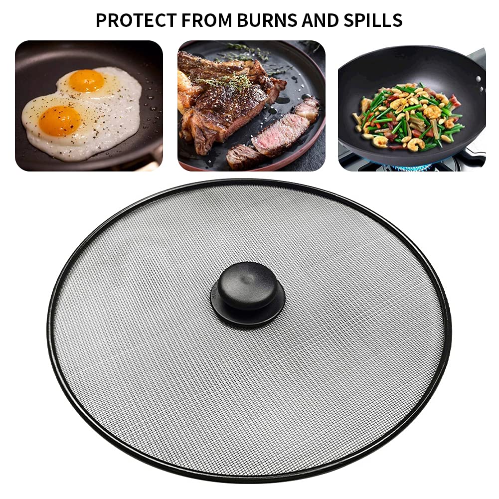Splatter Screen, Frying Pan Splatter Screen, Splash Guard Lid With Knob, Extra Fine Mesh Splash Guard Pot Lid,Iron Coating Greas