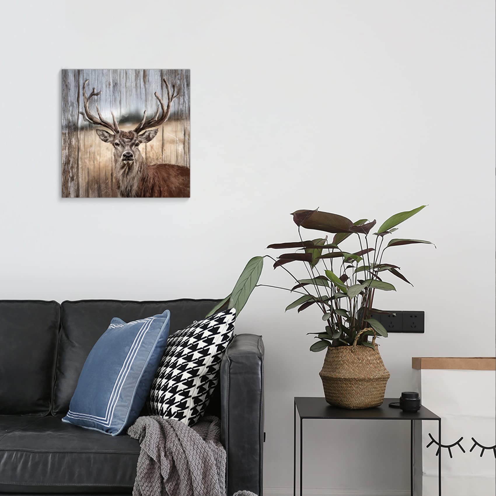Rustic Elk Wall Decor Canvas Wall Art Animal Theme Artwork For Bathroom Modern Deer Pictures Framed Farmhouse Wall Decor For Bed