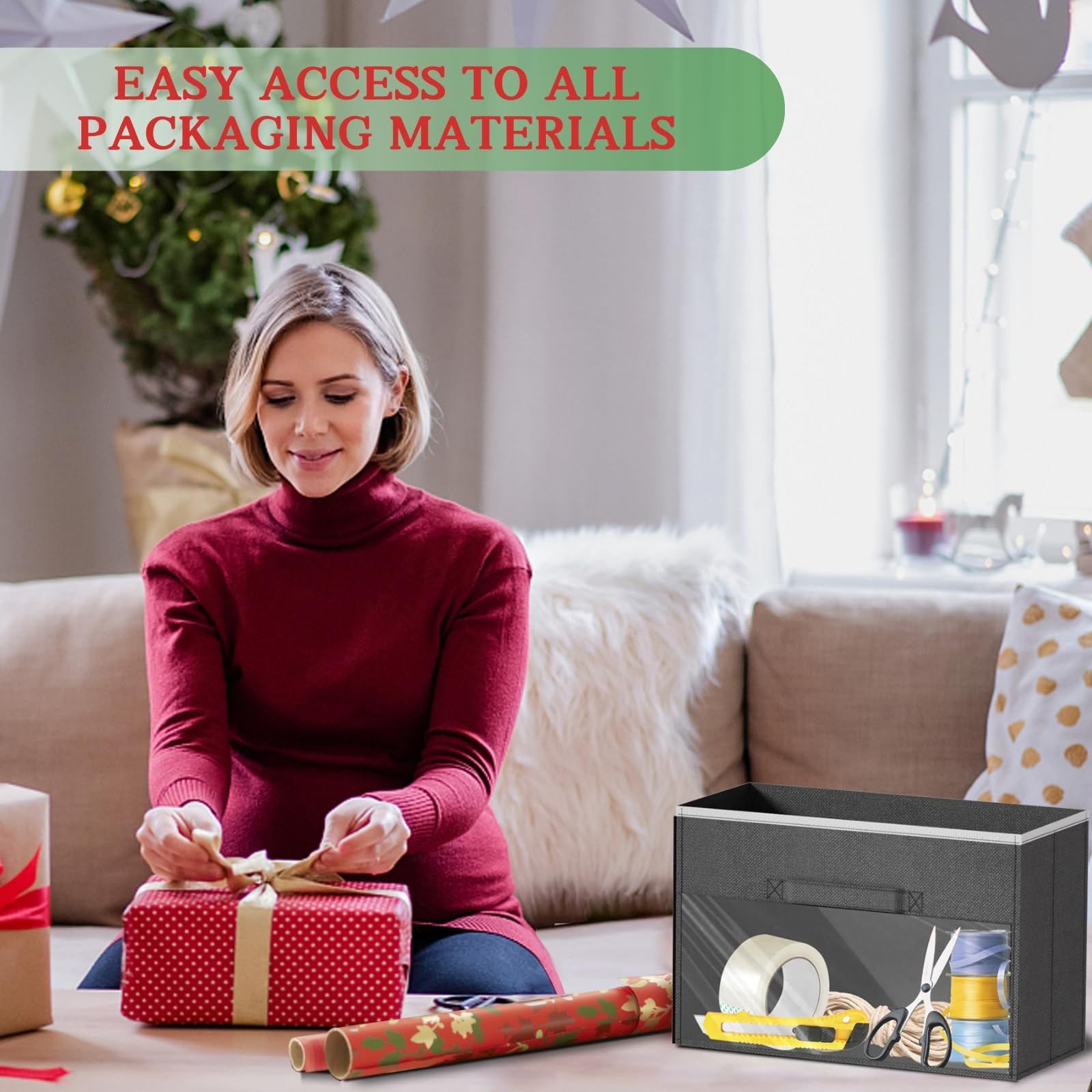 Ofiray-home Over Door Wrapping Paper Organizer Storage with 5 Removable Drawers & 2 Large Side Pockets for Gift Wrap Rolls Wrap