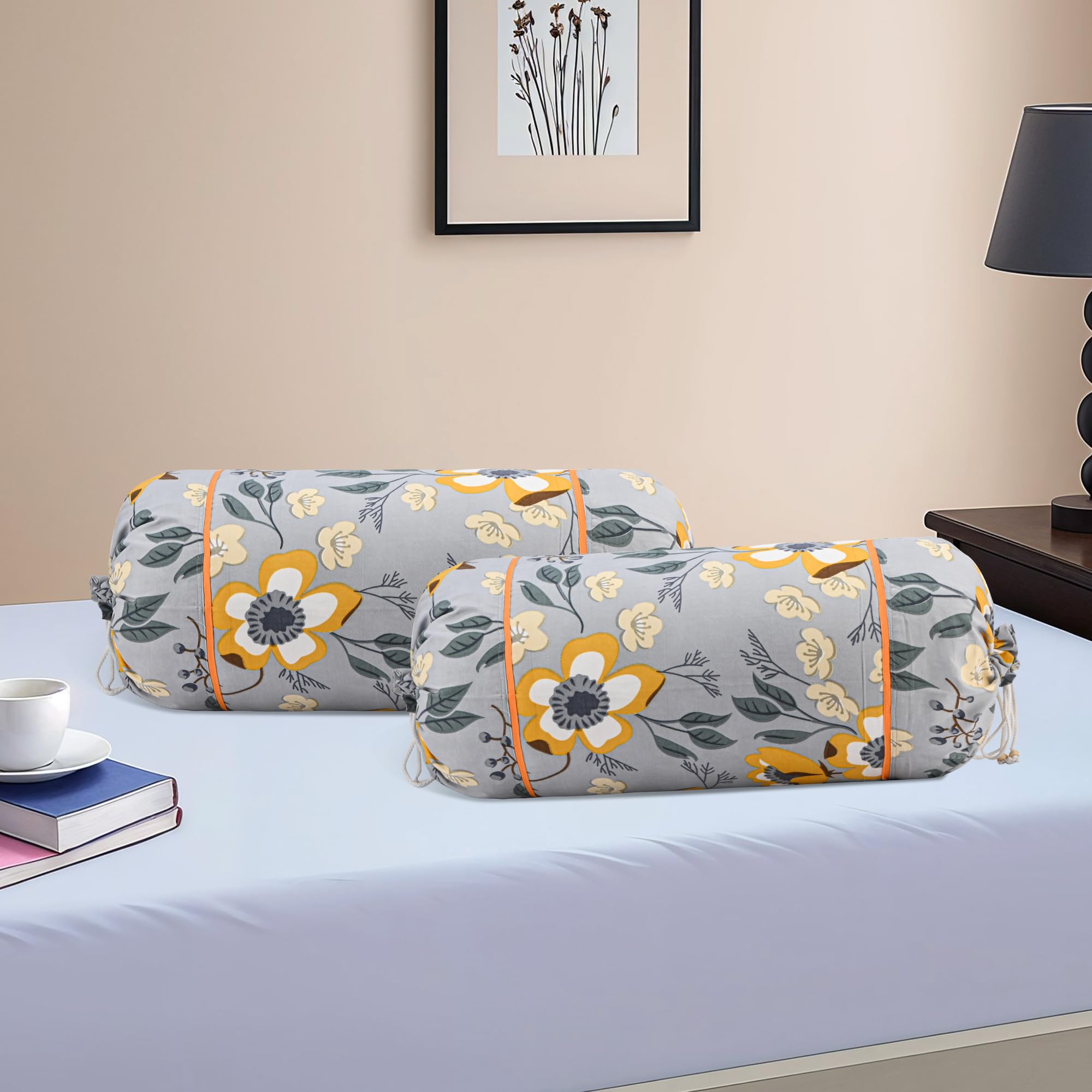 Kuber Industries Bolster Cover Set Of 6 Cotton With Drawstring Closure | Masand Cover For Living Room And Home Decor | Diwan And