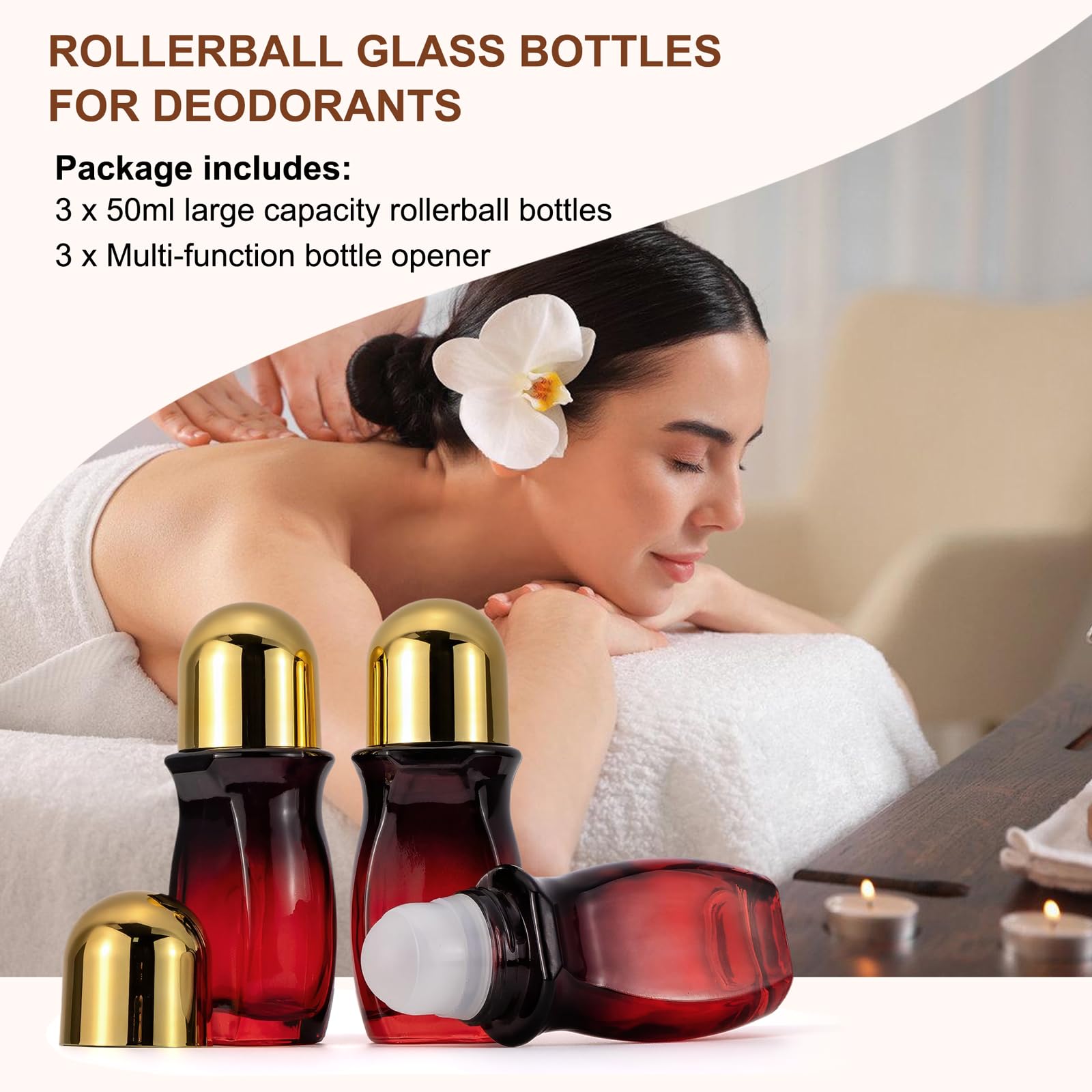 Jiuwu 50 Ml Roller Ball Container For Deodorant,3 Pcs Glass Jar With Lid Roller Balls Perfume Bottles, Empty For Essential Oils