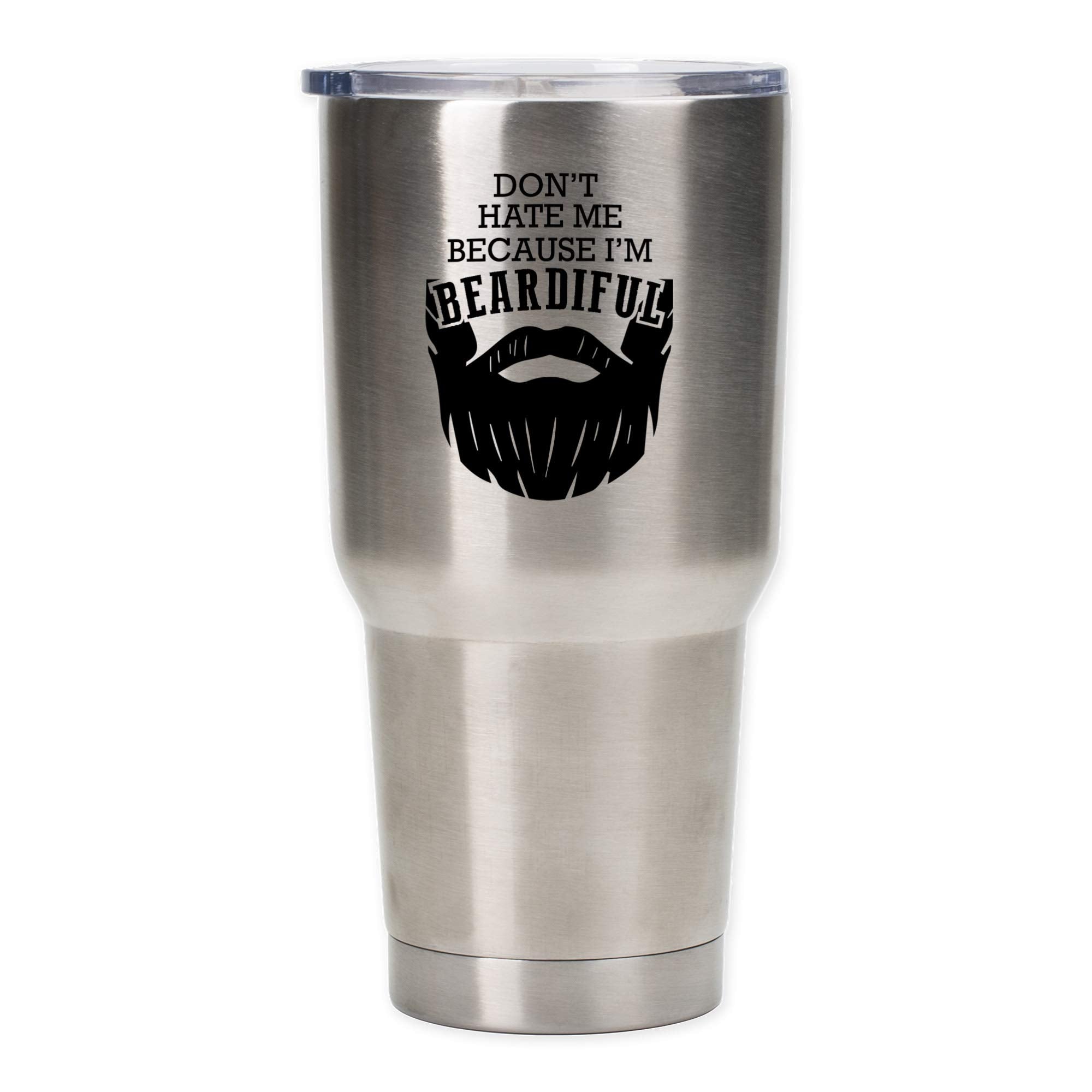 Elanze Designs Don'T Hate Me I'M Beardful Silver Tone 30 Ounces Stainless Steel Travel Tumbler