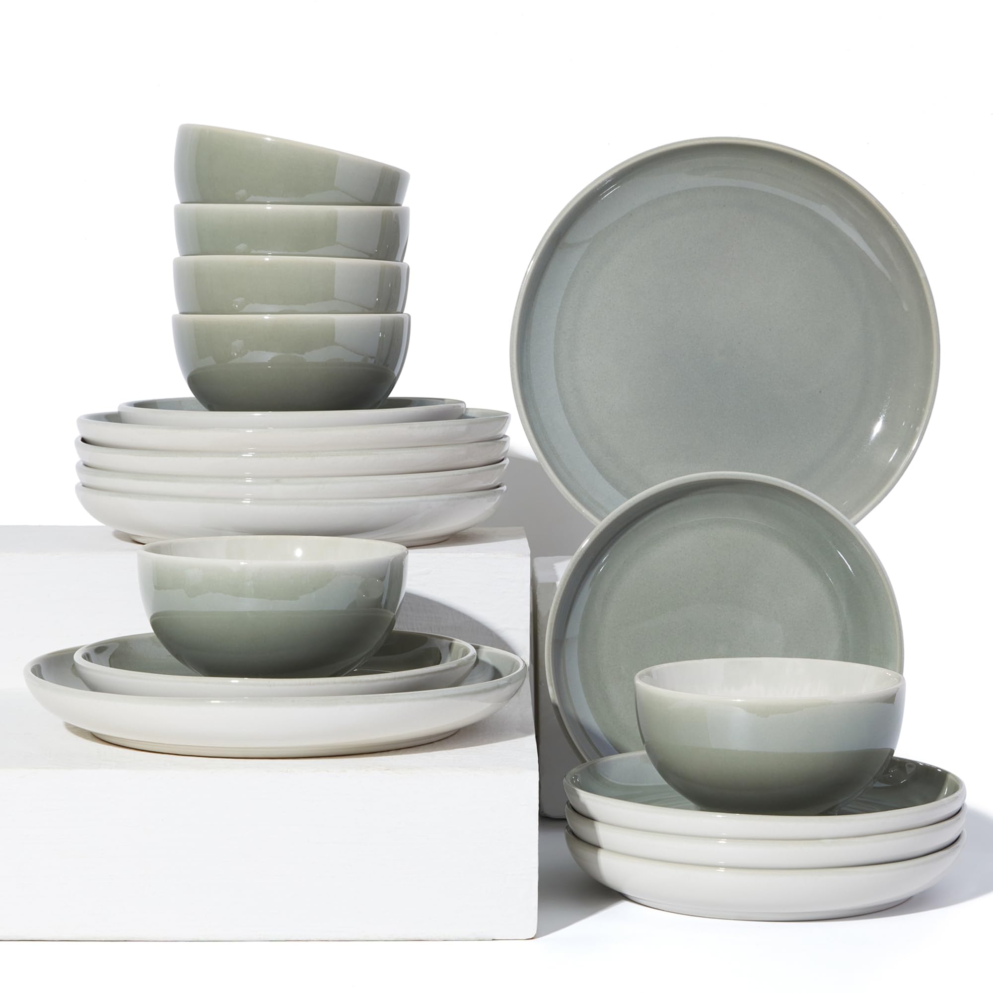 Pokini Stoneware Dinnerware Sets for 6, Microwave Safe Plate and Bowl Set, Easy to Clean & Durable Dishes Sets for Small to Medi