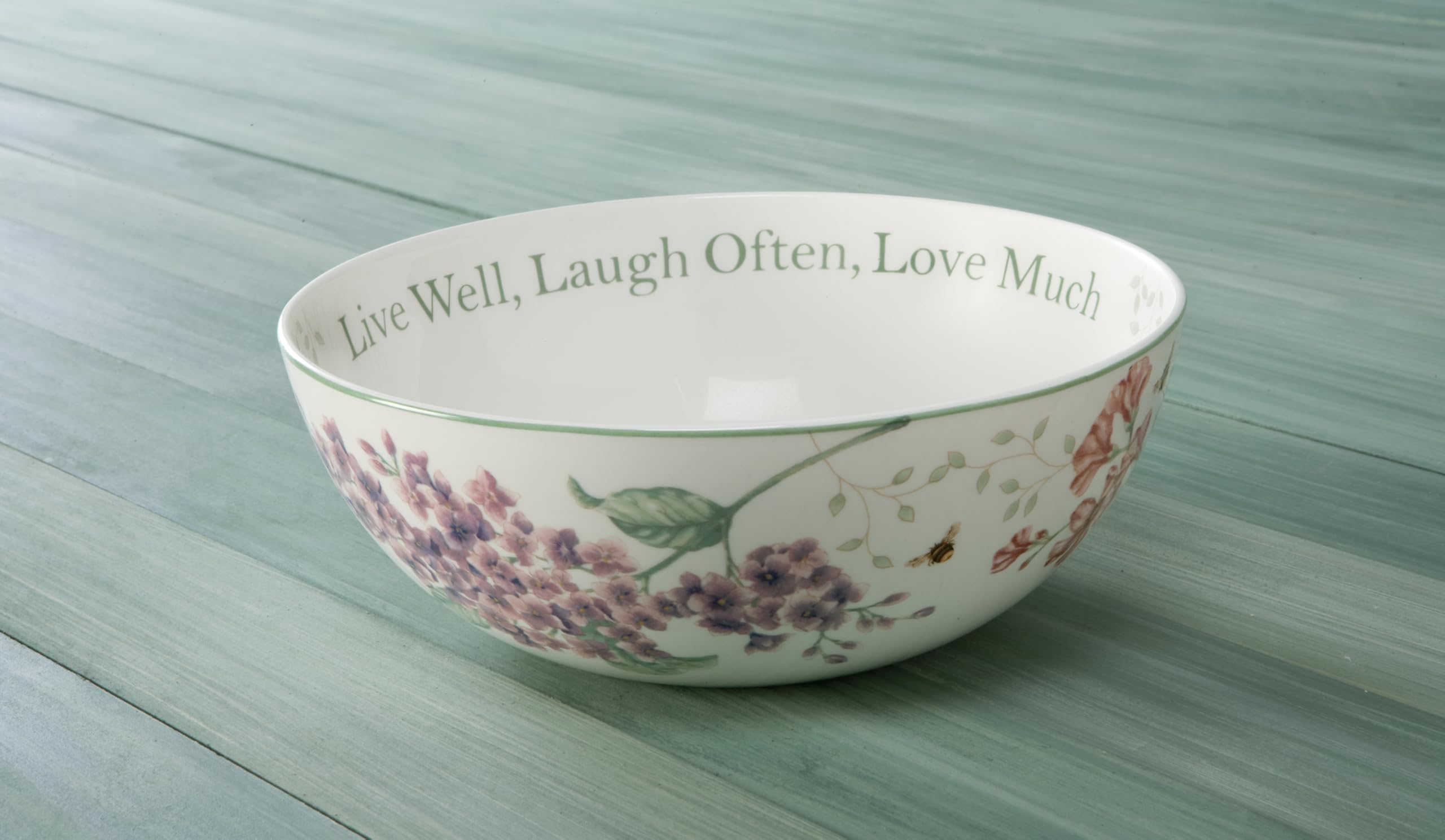 Lenox Butterfly Meadow Live Well, Laugh Often, Love Much Serving Bowl, White -
