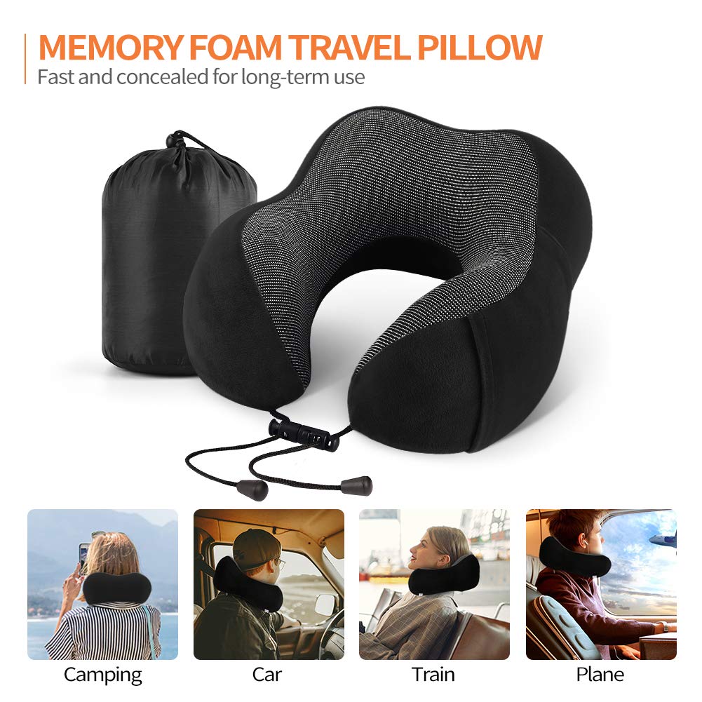 Niwlix Travel Pillow Memory Foam Pillow, Neck Pillow For Airplane, Neck & Head Support Pillow For Sleeping Rest & Car, Travel Pi