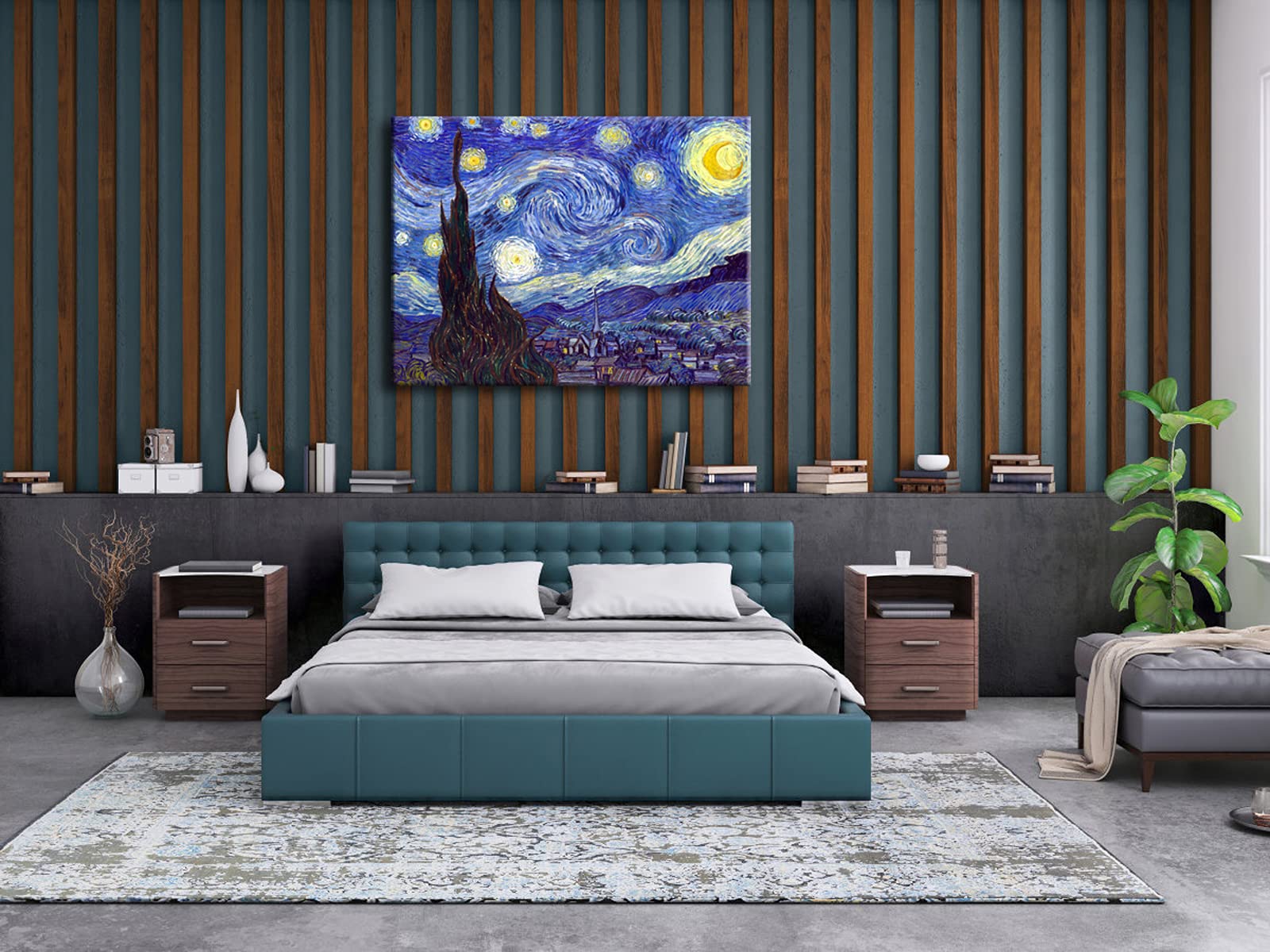 Wieco Art Large Starry Night By Van Gogh Classical Famous Artwork Modern Canvas Prints Blue Abstract Landscape Pictures Prints O