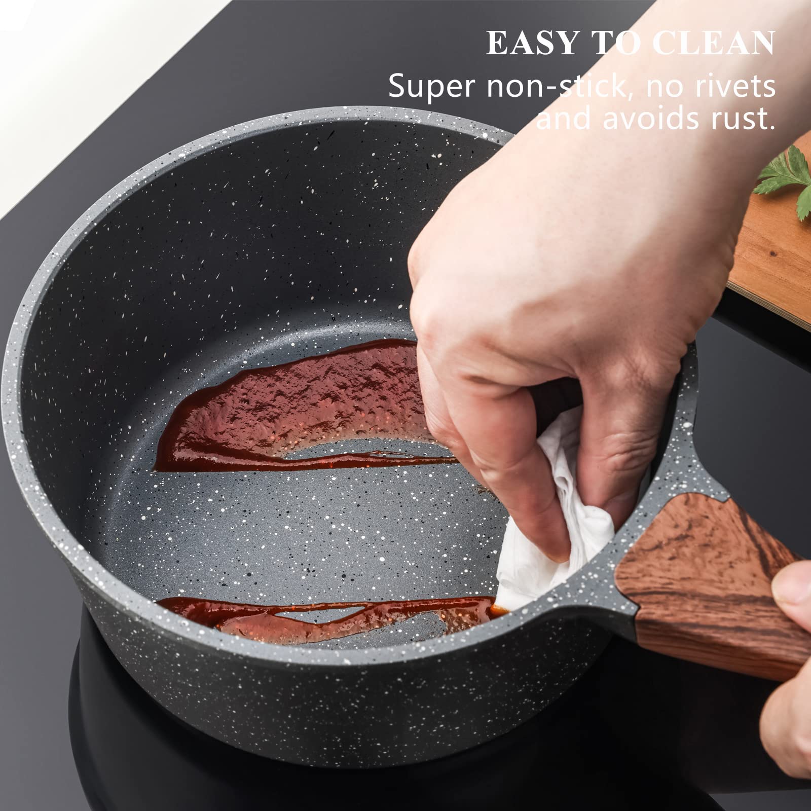 Sensarte Nonstick Sauce Pan With Lid, 1.5Qt Small Pot With Swiss Granite Coating, Stay-Cool Handle, Multipurpose Handy Small Sau