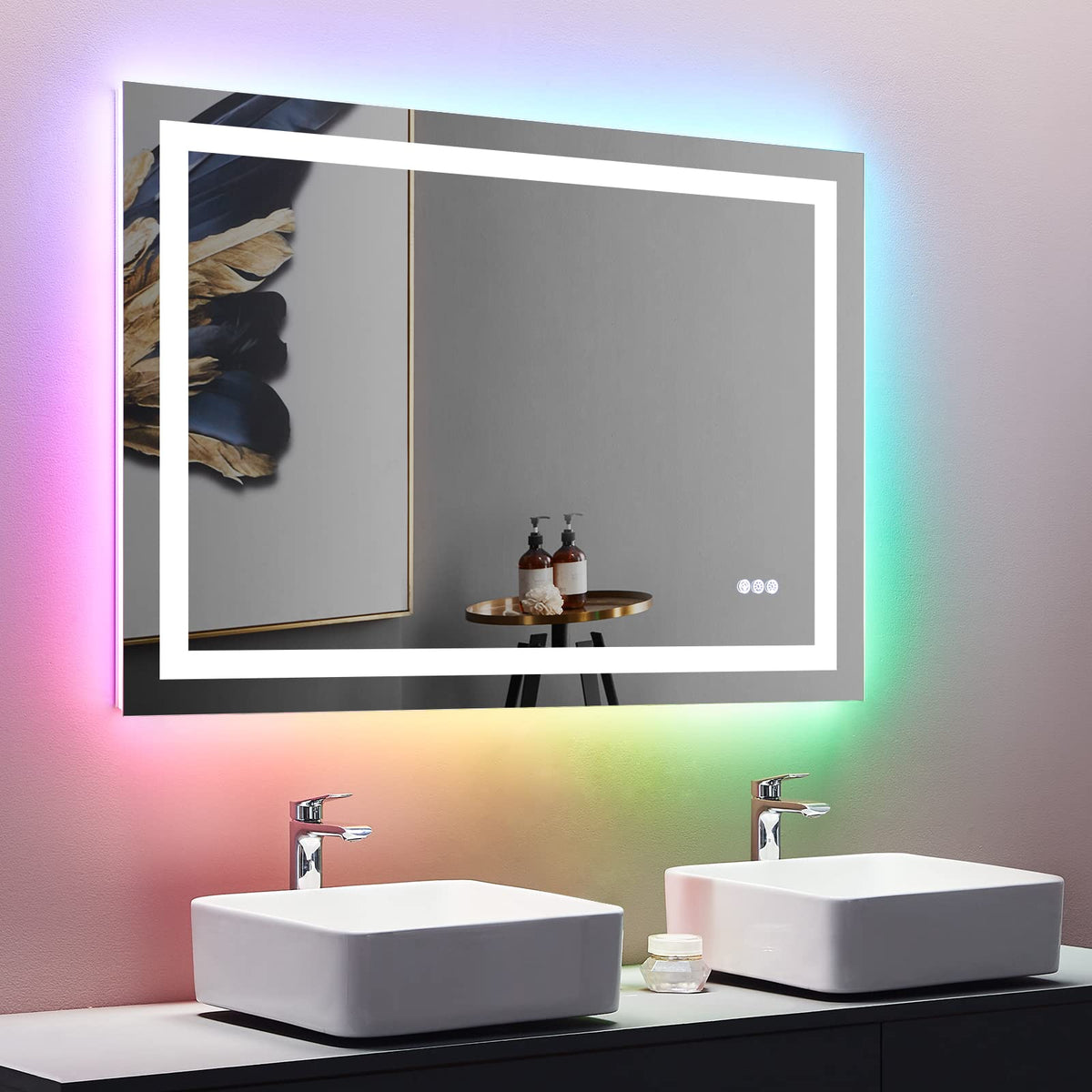 Loaao 48''X36'' Led Bathroom Mirror With Lights, Anti-Fog, Dimmable, Rgb Backlit + Front Lighted, Bathroom Vanity Mirror For Wal