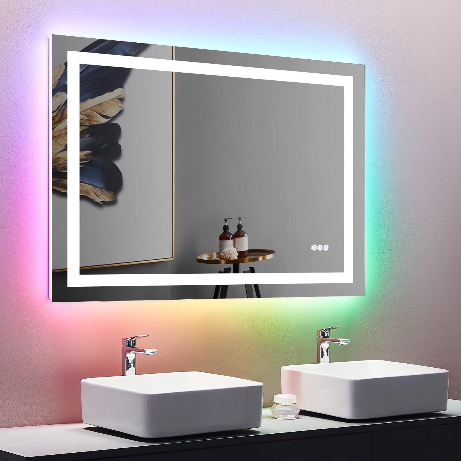 Loaao 48''X32'' Led Bathroom Mirror With Lights, Anti-Fog, Dimmable, Rgb Backlit + Front Lighted, Bathroom Vanity Mirror For Wal