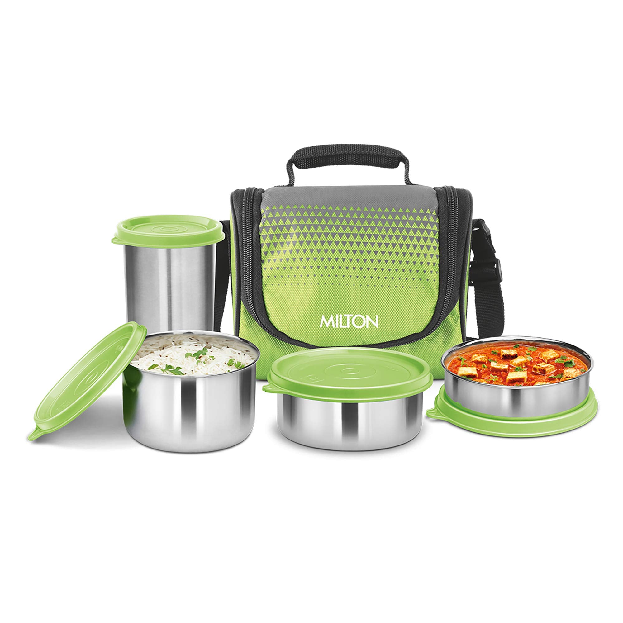 Milton Tasty 3 Stainless Steel Combo Lunch Box, 3 Containers (200 Ml, 320 Ml, 500 Ml) And 1 Tumbler, 380 Ml, Green | Leak Proof 
