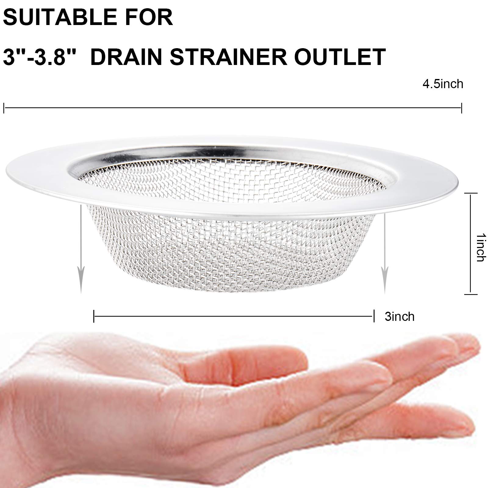 2 PCS Kitchen Sink Strainer Stainless Steel  kitchen Sink Drain Strainer Sink Strainers with Large Wide Rim 4.5'' Diameter for Kitchen Sinks