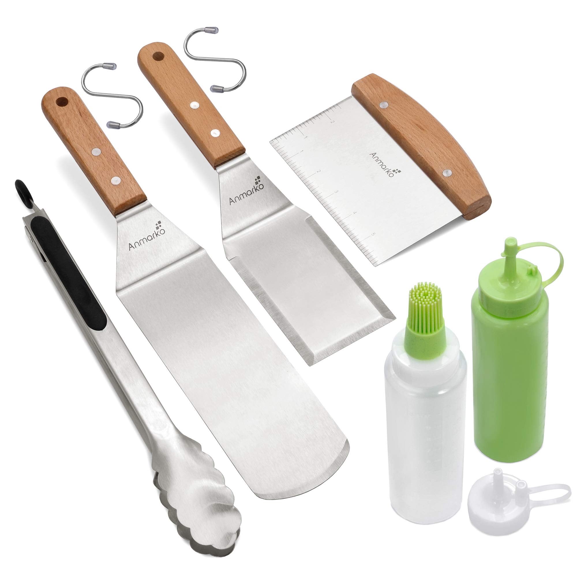 Metal Spatula Set Stainless Steel and Scraper - Professional Chef Griddle Spatulas Set of 6 - Heavy Duty Accessories Great for C