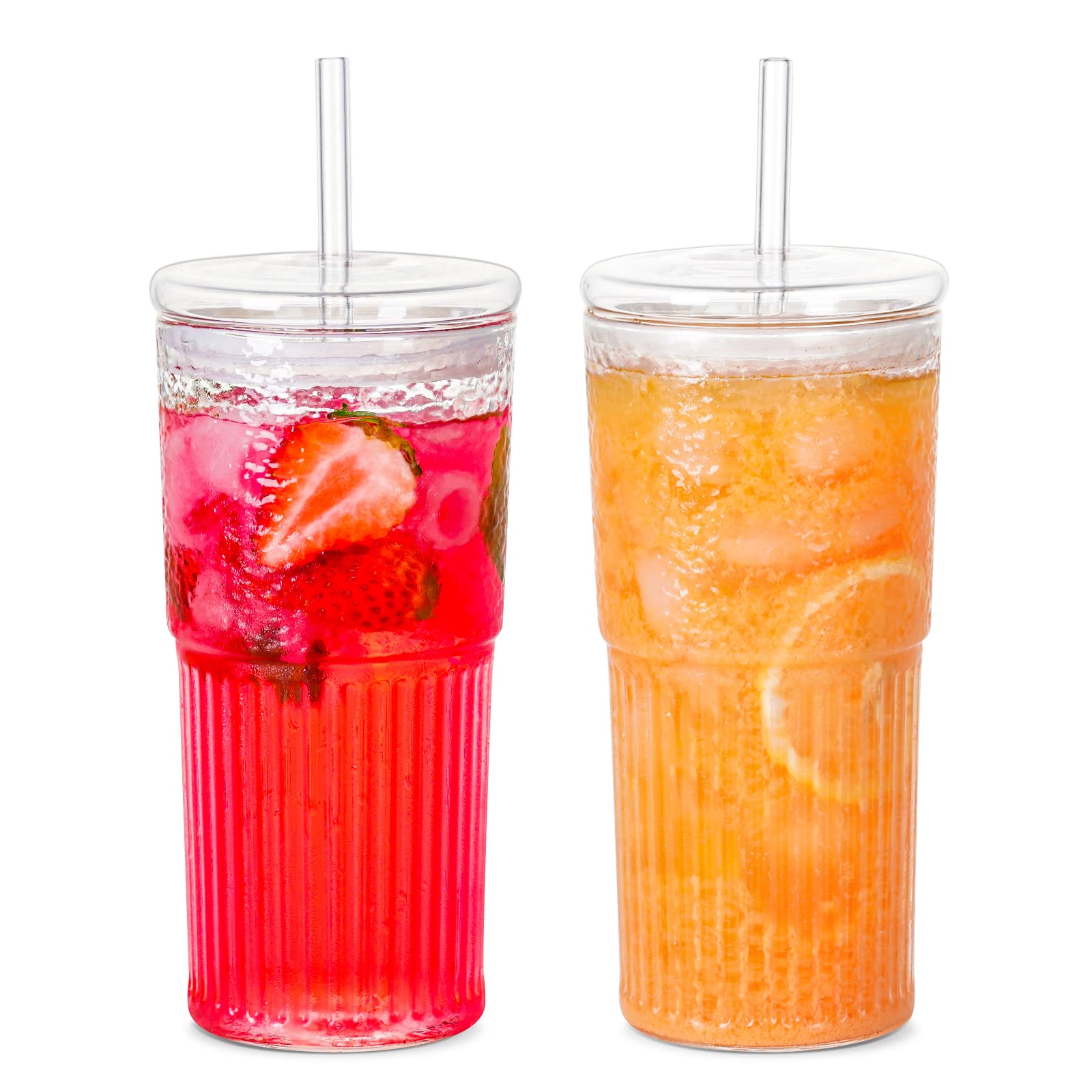 Qwezxo Glass Cups With Lids And Glass Straws