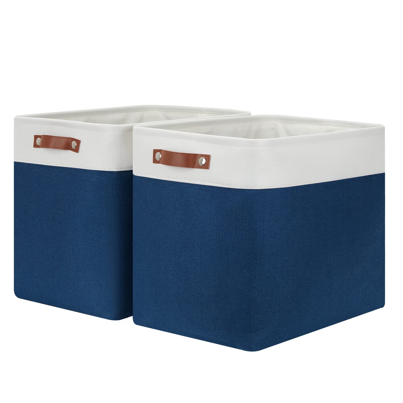 Hnzige Storage Baskets For Organizing, Set Of 2, Foldable Storage Bins Navy Blue Tall Baskets For Shelves, Canvas Collapsible St