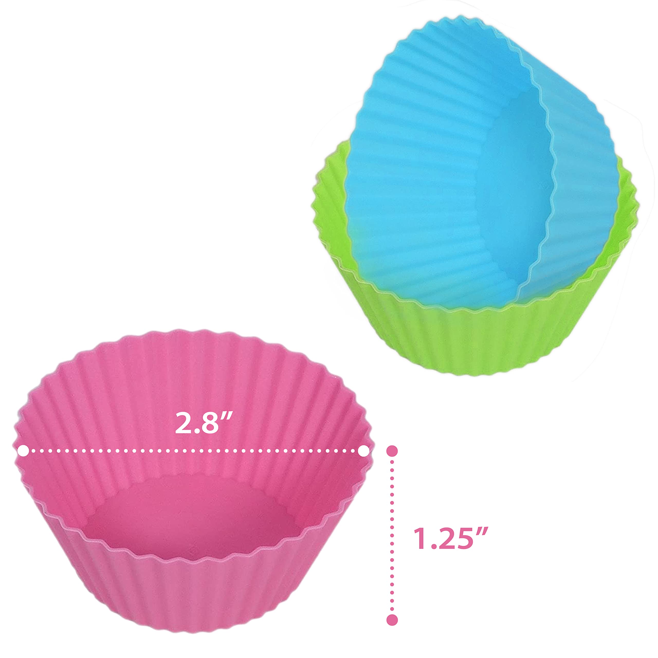 Bakerpan Silicone Muffin Cups - Reusable Cupcake Liners For Baking - Set Of 24 Silicone Cupcake Molds - Premium Reusable Cupcake