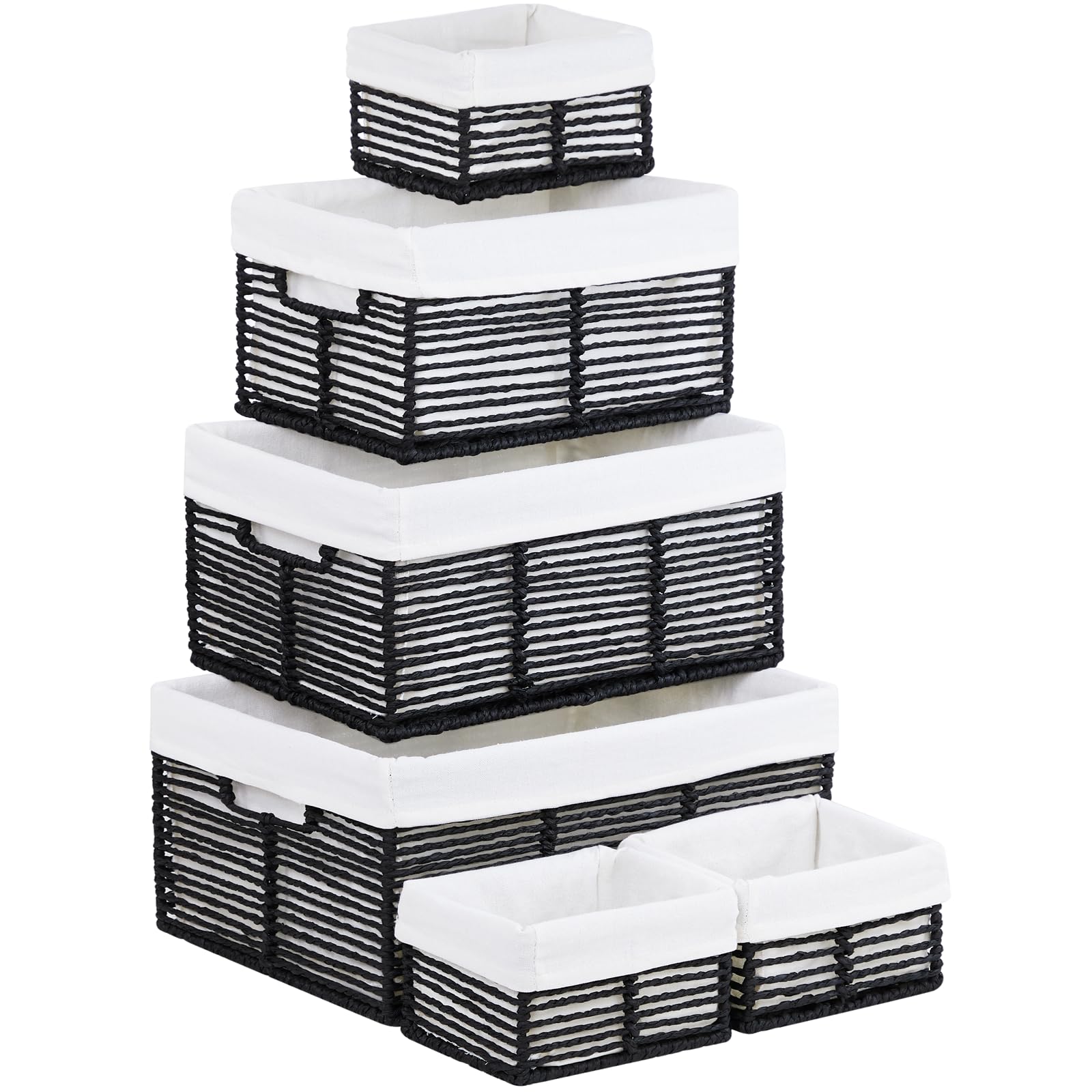 Vagusicc Wicker Storage Basket, 6 Pack Baskets For Organizing, Wicker Baskets With Handle, Rectangular Wicker Baskets For Storag