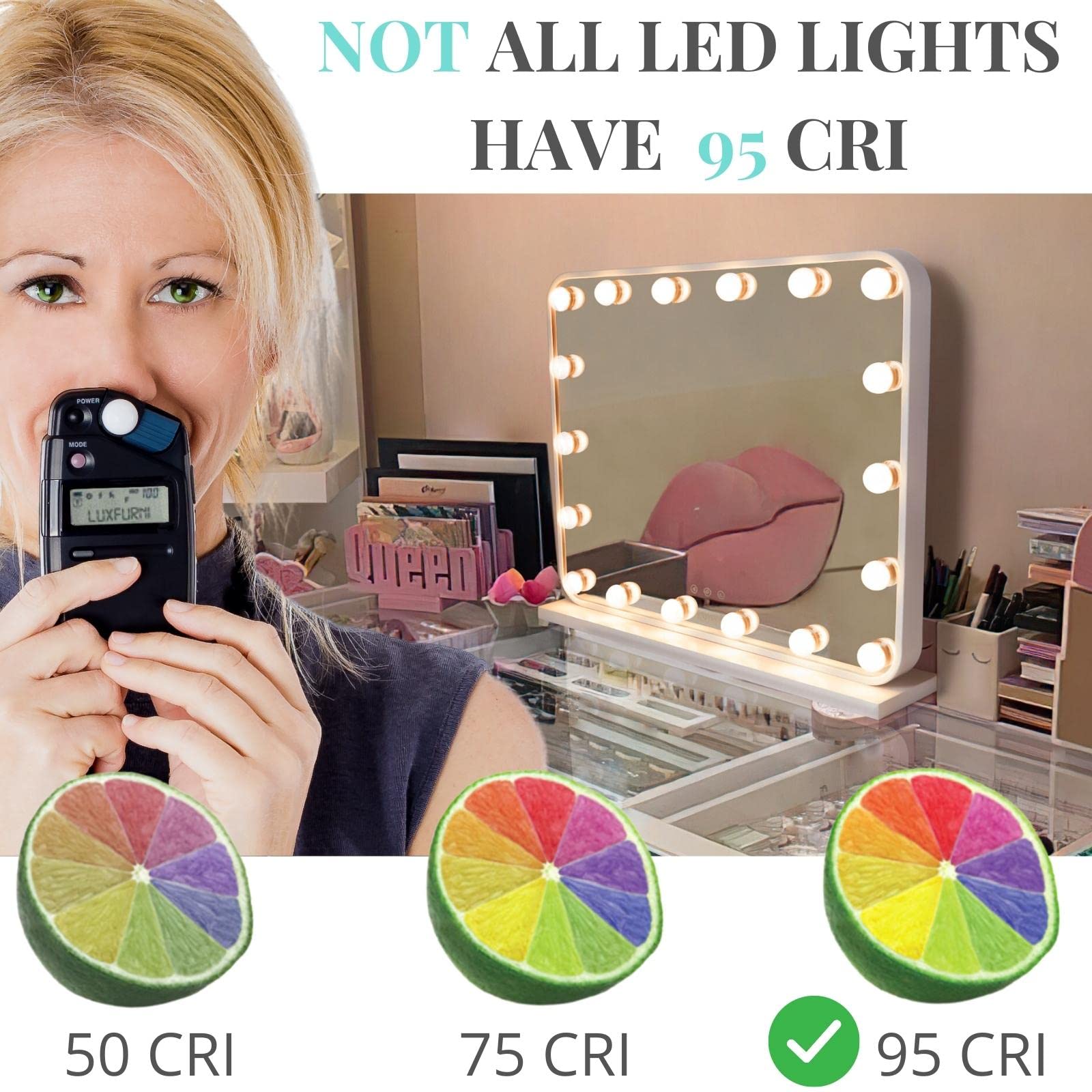 Luxfurni Large Hollywood Vanity Mirror With Lights, 25'' Lx21 W Lighted Makeup Mirror With 18 Dimmable Bulbs, Smart Touch Contro